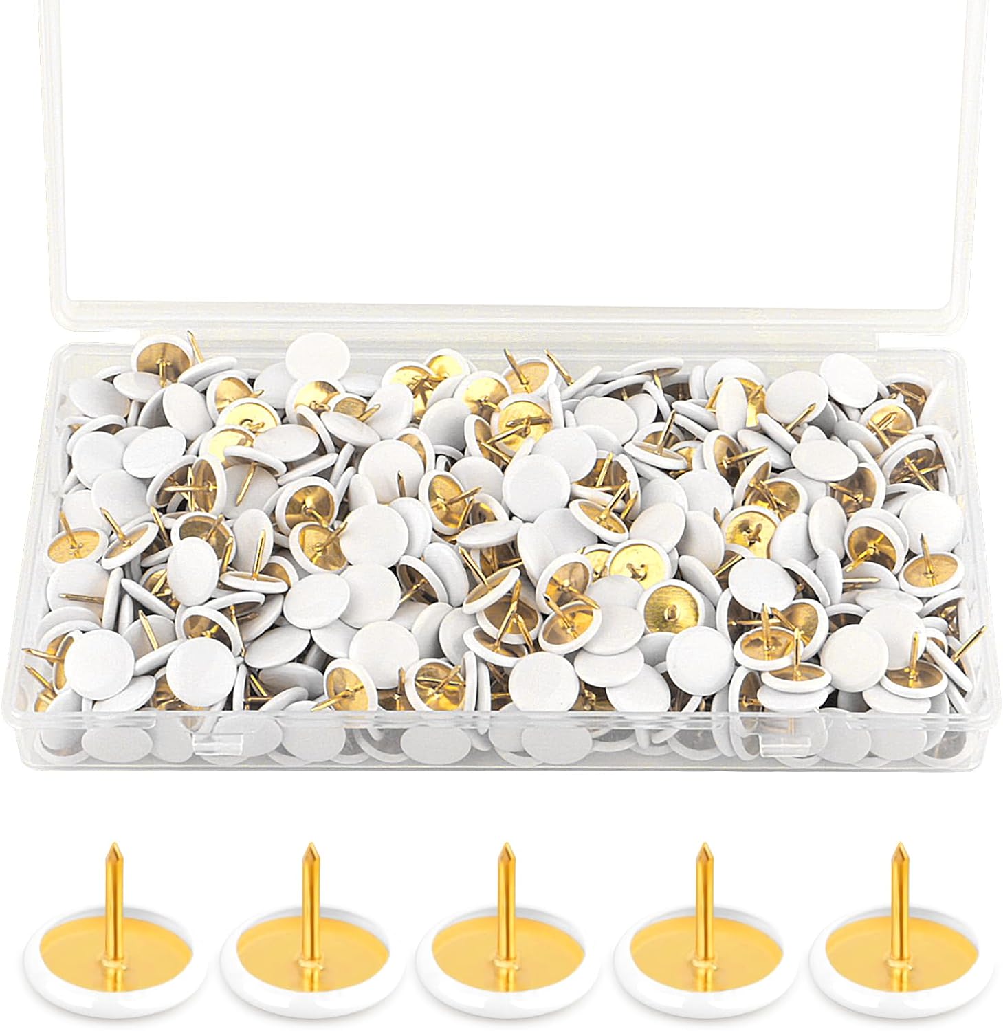 400 PCS White Drawing Pins Kit Round Head Thumbtacks Metal Push Pins Drawing Pins for Notice Board Decorative Thumb Tacks for Pinboard Bulletin Board Map Photo Wall