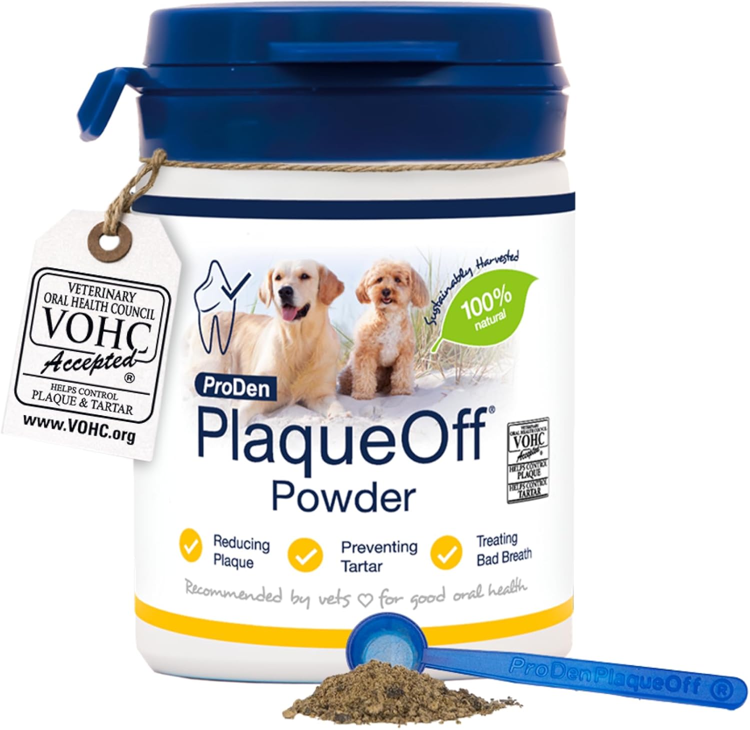 ProDen PlaqueOff Powder for Dogs & Cats, Tartar & Bad Breath Remover 100% Natural Teeth Cleaner and Plaque Remover 60 g