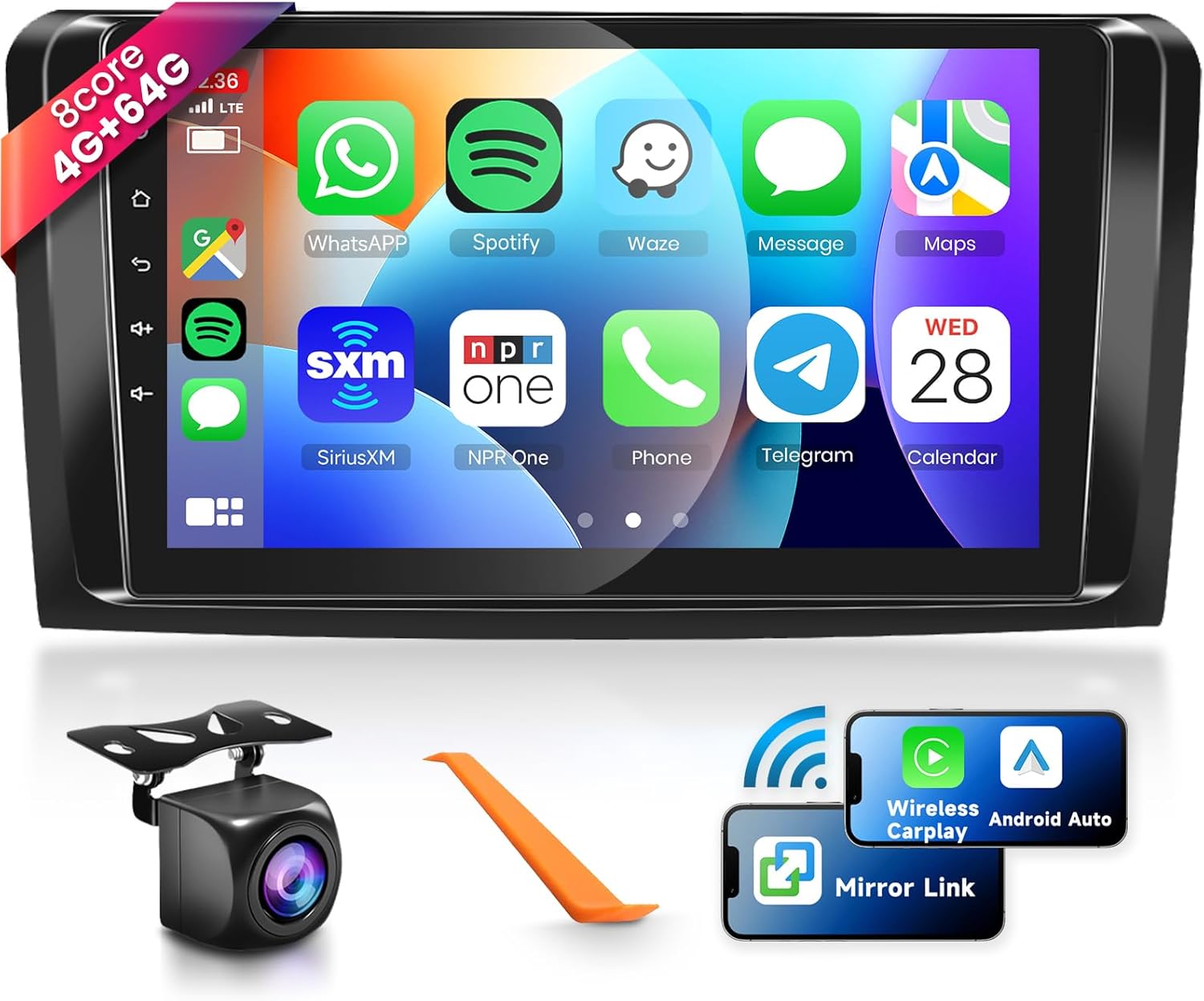 8 CORE 4G+64G Car Radio Stereo for Mercedes Benz ML GL ML350 GL320 X164 2005-2011 with Wireless CarPlay/Android Auto, 9 Inch 1280 * 720P IPS Touch Screen Android 13 GPS WiFi 32-Band DSP Camera