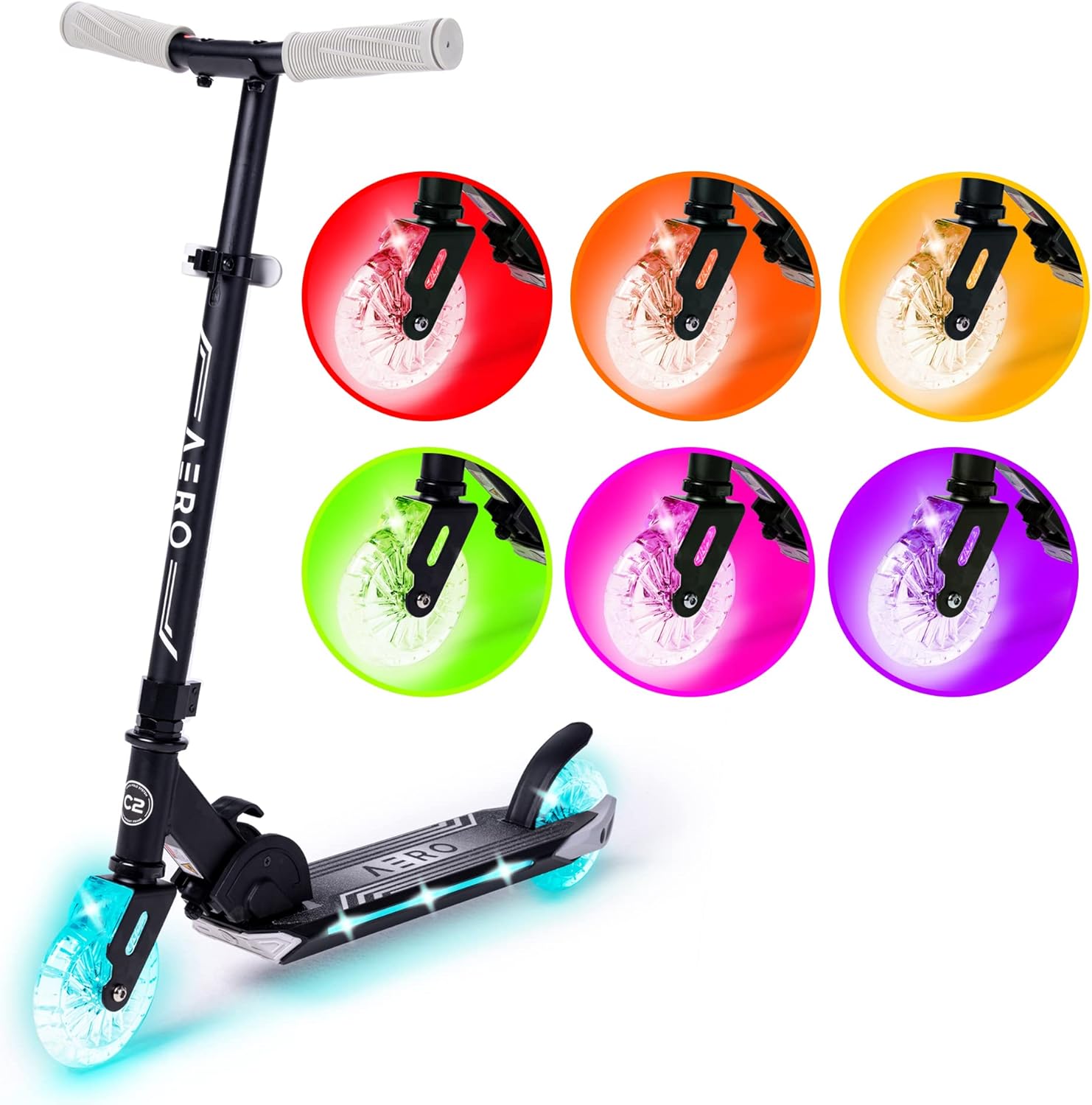 Aero Scooter for Kids 5-7 or 8-12, Boys & Girls 2 Wheels Kick Scooter with Dynamic Lights, Foldable & Height Adjustable