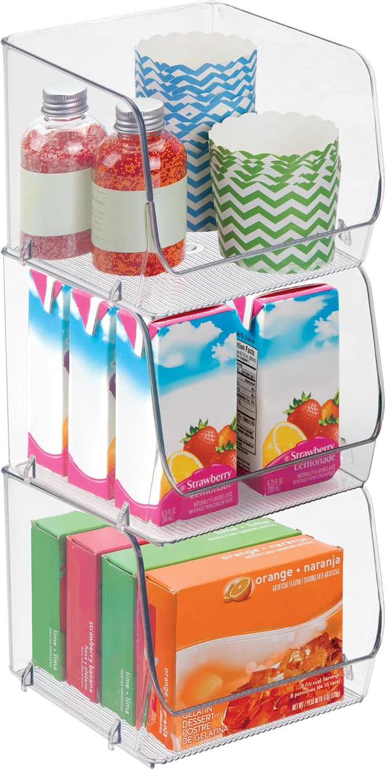 iDesign Stackable Open-Front Storage Bins, Set of 3, Clear | Kitchen and Pantry Organization