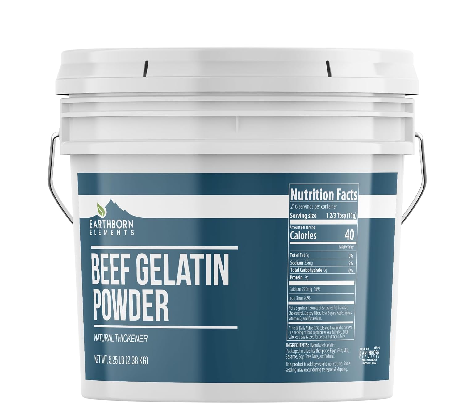 Earthborn Elements Beef Gelatin Powder 1 Gallon Bucket, Thickener, Home Cooking