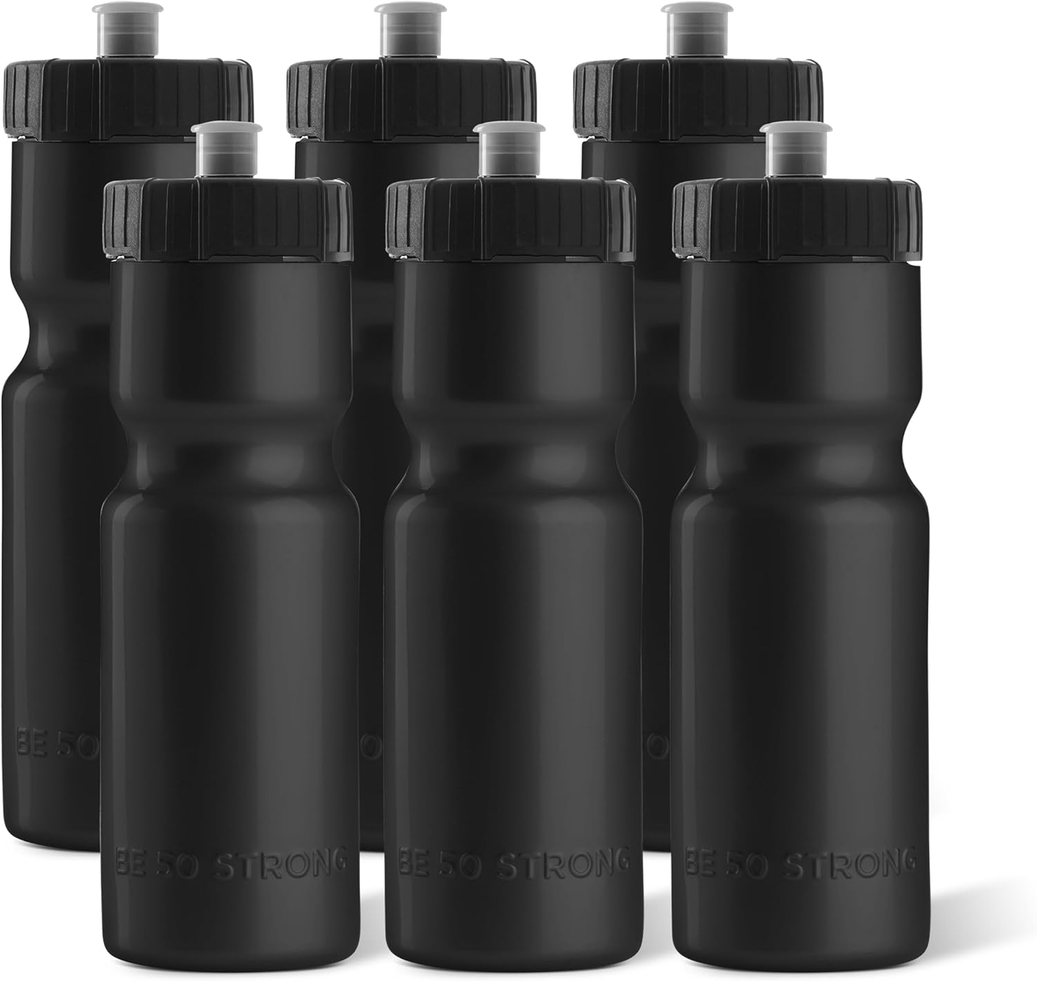 50 Strong Sports Water Bottle | Reusable Squeeze Water Bottles | 22 oz. BPA-Free Plastic Bottles with Pull Top Cap | Made in USA | Top Rack Dishwasher Safe | Fits Most Bike Cages