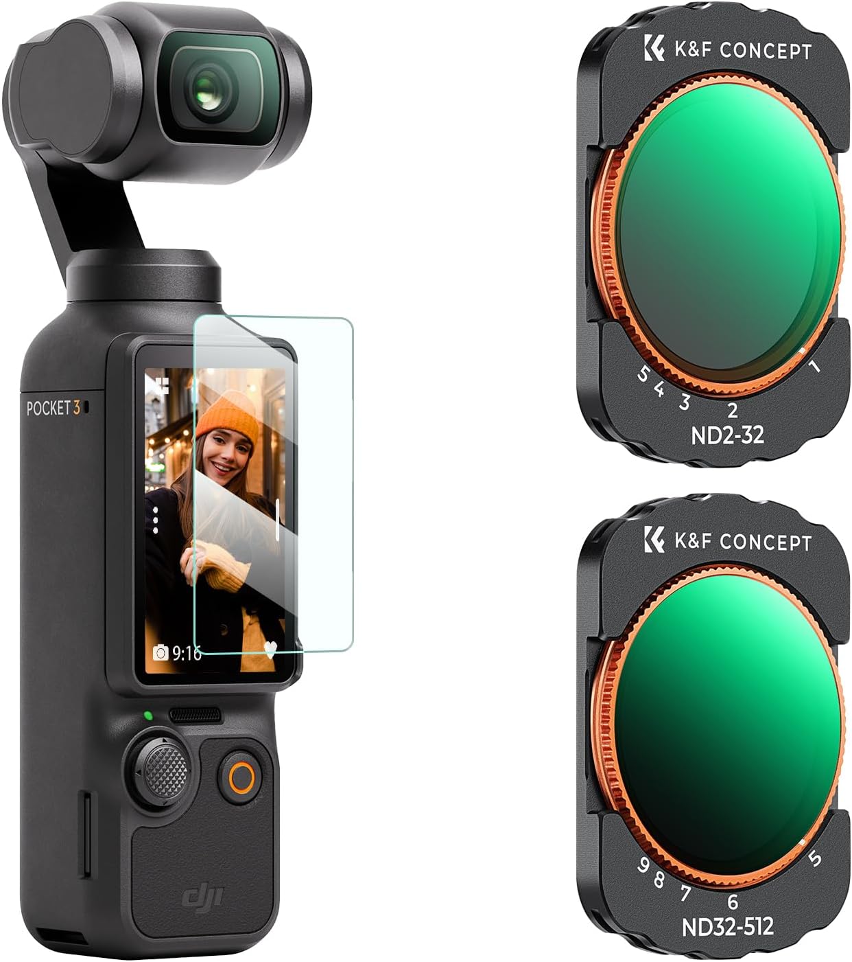 K&F Concept Adjustable Magnetic ND Filters Set for DJI Osmo Pocket 3 Creator Combo, Adjustable ND Filters 1-5 Stops + 6-9 Stops Set
