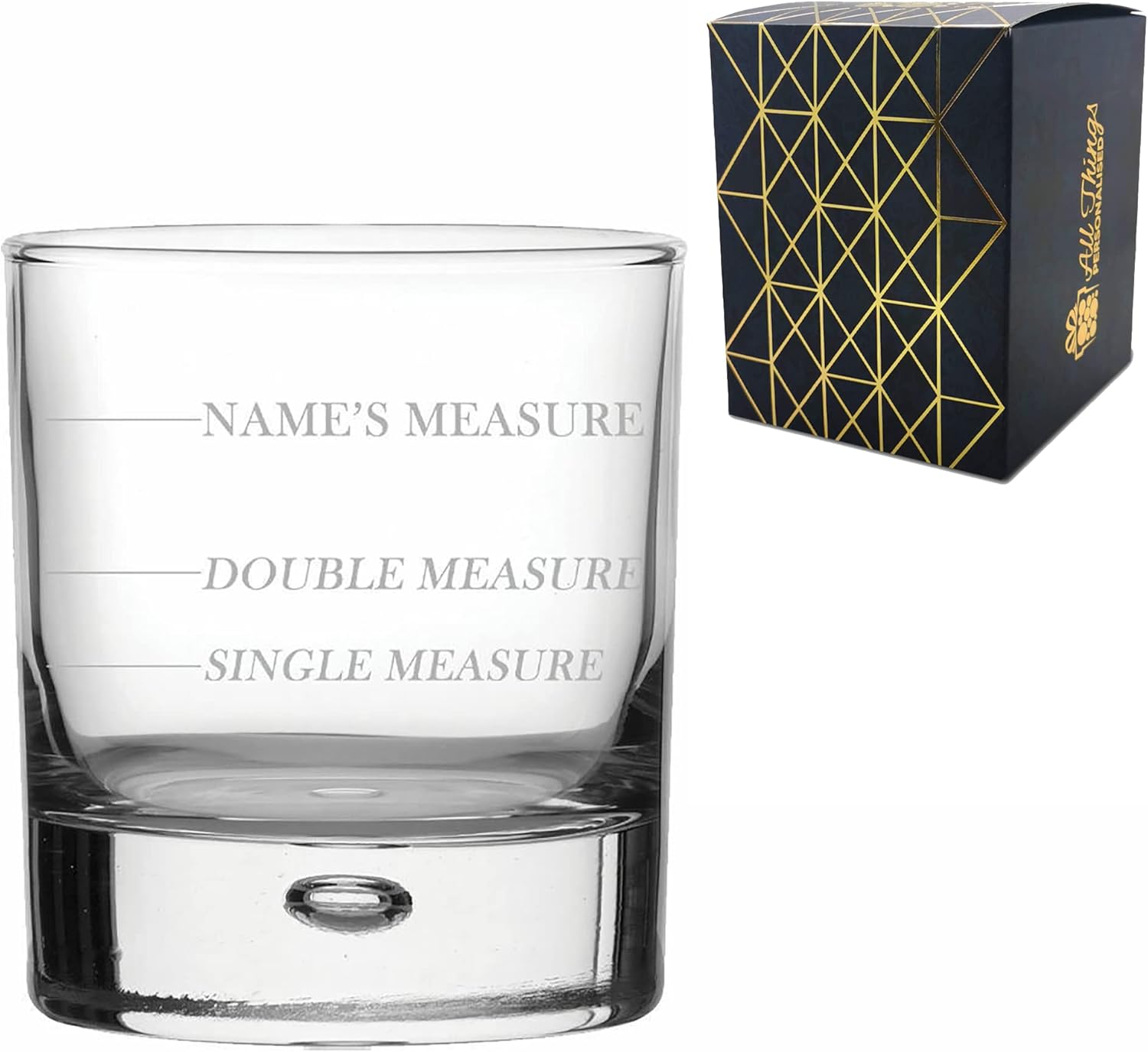 Personalised Engraved Name's Measurement Whisky Glass with Gift Box, Personalise with Any Name