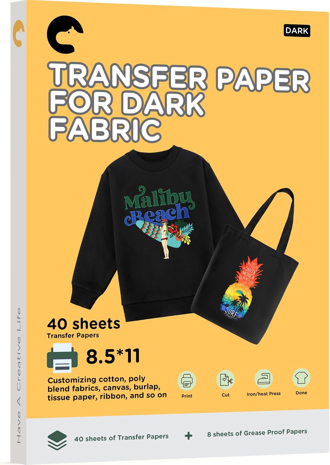 Hiipoo Heat Transfer Paper for T Shirts 40 Sheets, 8.5"x11" Printable Heat Transfer Vinyl for Inkjet Printer Iron on Transfers for Dark Fabric