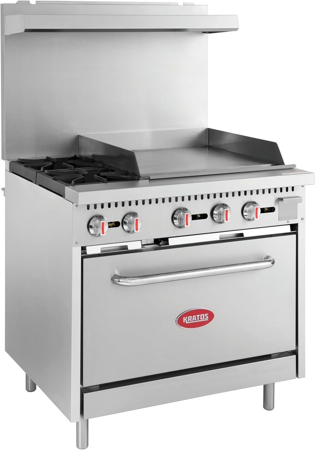 Kratos 36" Wide Commercial Gas Range with 24" Griddle, 2 Burners, and Full Size Oven, Stainless Steel Range for Restaurants, 130,000 BTU, Natural Gas (29Y-047-NAT)