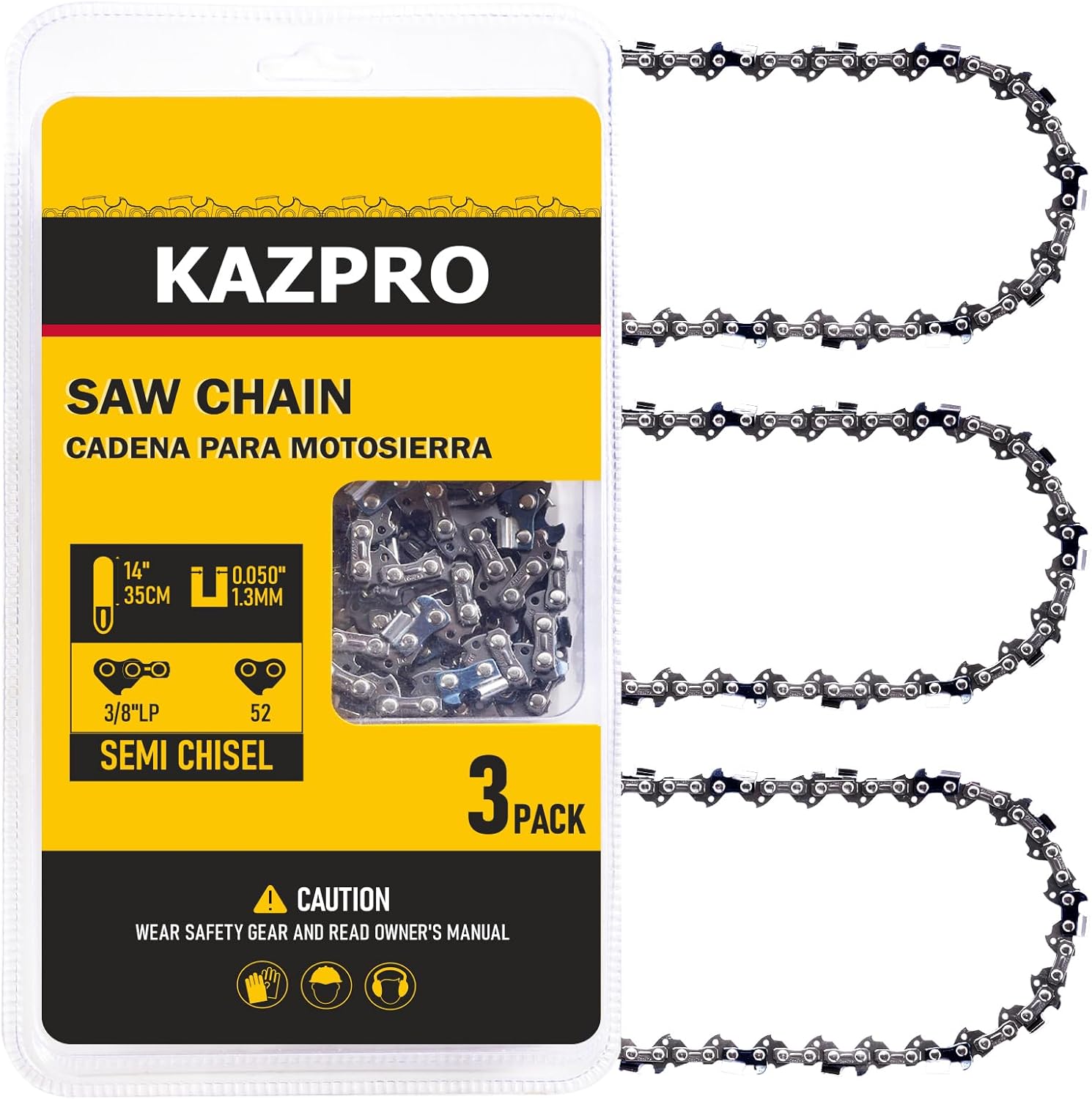 14 Inch Chainsaw Chain 52 Drive Links, 3/8" LP Pitch, .050" Gauge, Low kickback, Lubrication System Chainsaw Blade fits Craftsman, Echo, Homelite, Poulan, Ryobi, Wrox, etc, KP-S52 (3 Pack)