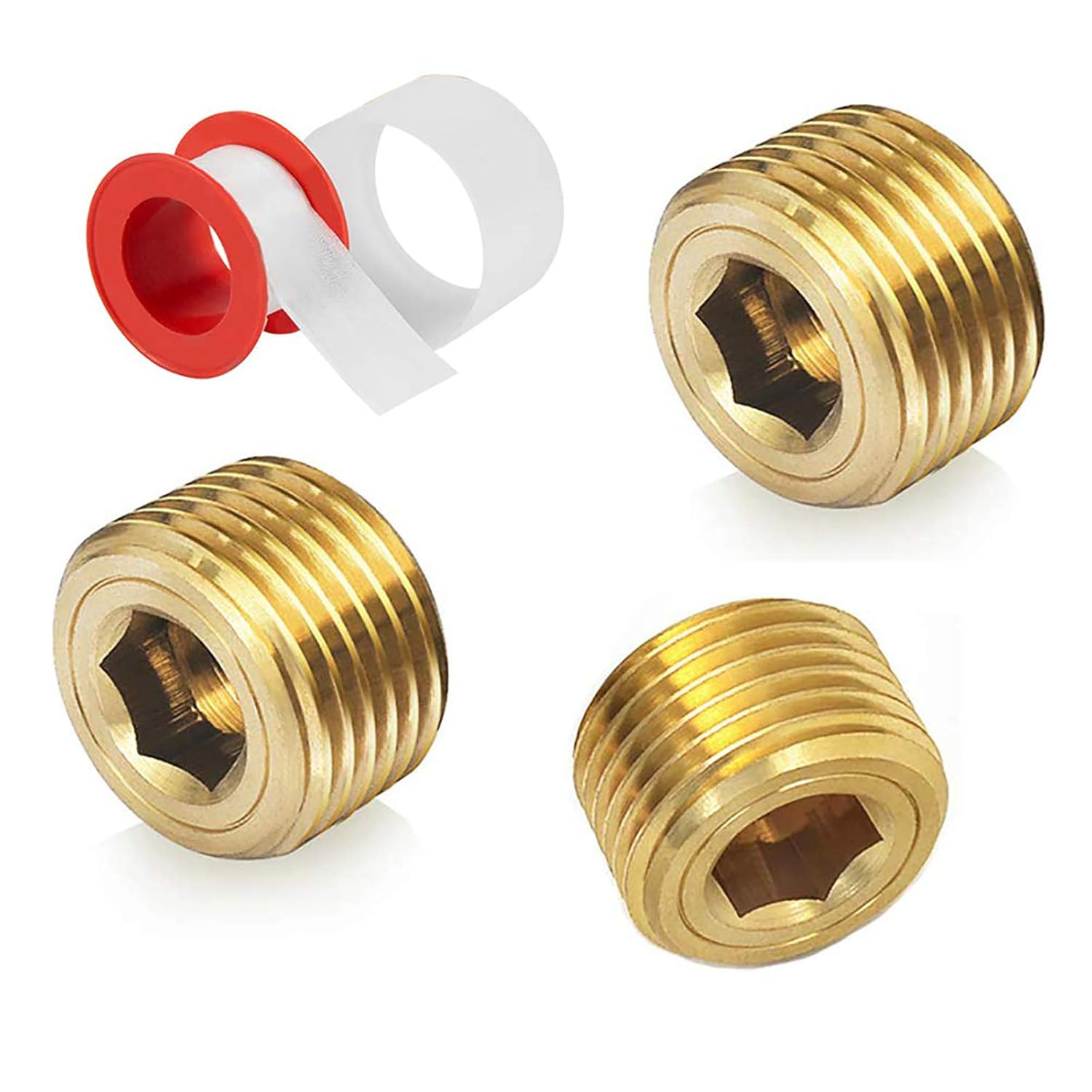 DK177 3/4 Inch Inch NPT Plug Brass Pipe Fitting Countersunk Thread Internal Hex Head Style Male (3/4 inch NPT Plug, 3)