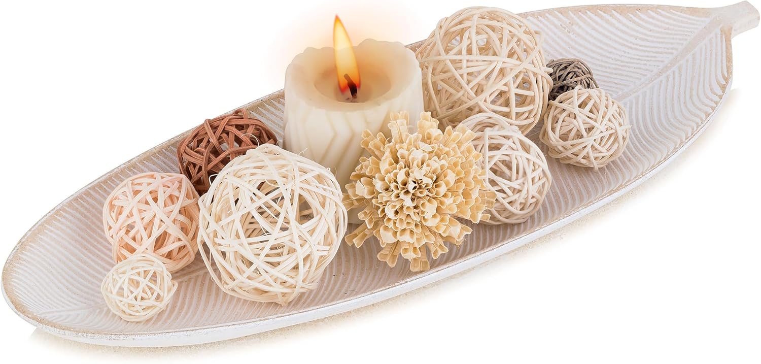 Hanobe Decorative Bowl Leaf Tray: Leaves Key Bowls Jewellery Dish Home Hallways Decor for Crystal Fillers Potpourri Candle Holder Wood