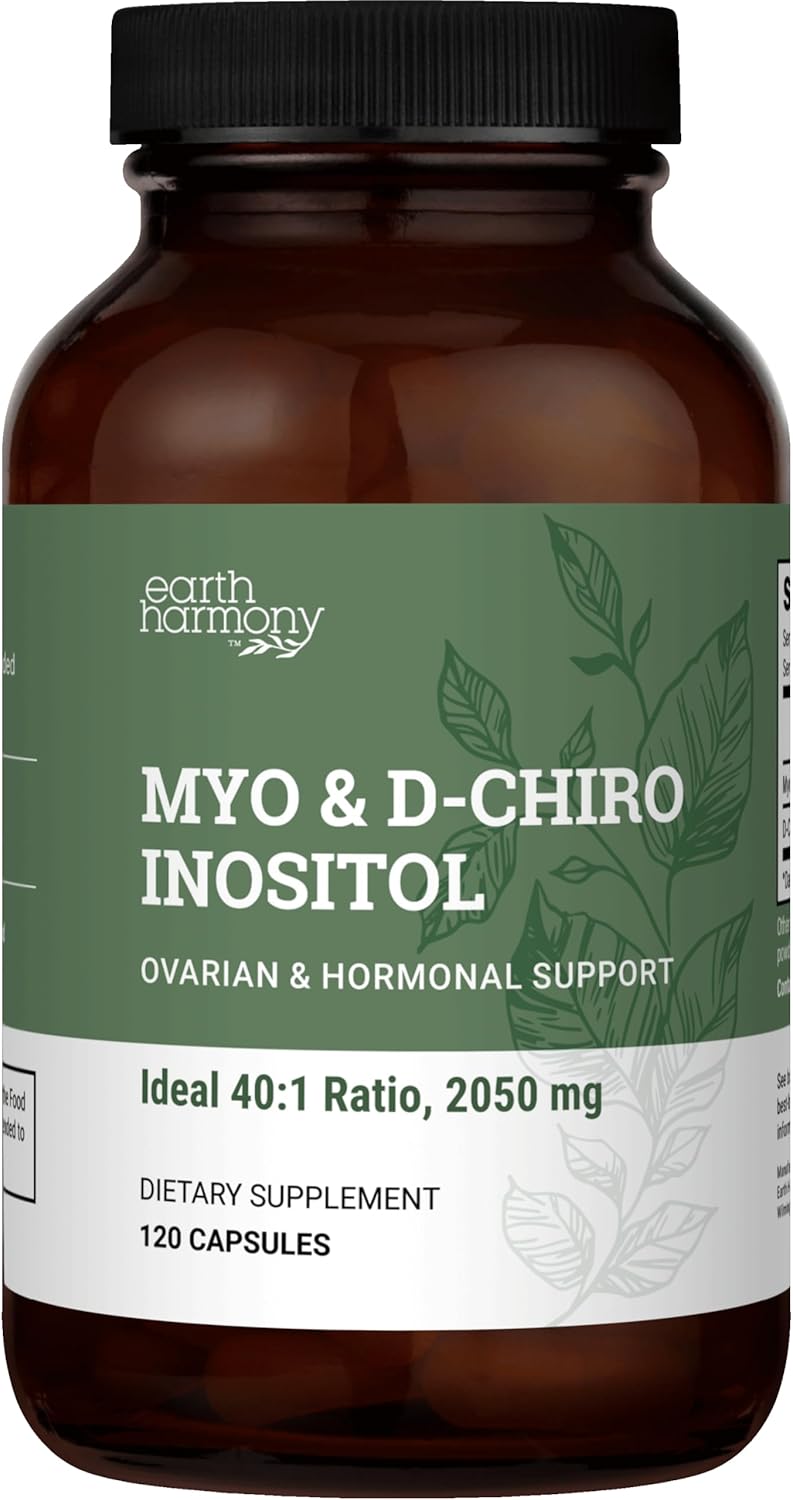 Earth Harmony Myo-Inositol & D-Chiro Inositol Supplement for Women, Ovarian & Hormone Balance for Women - Supports Normal Cycles, Fertility Supplement (60 Capsules)