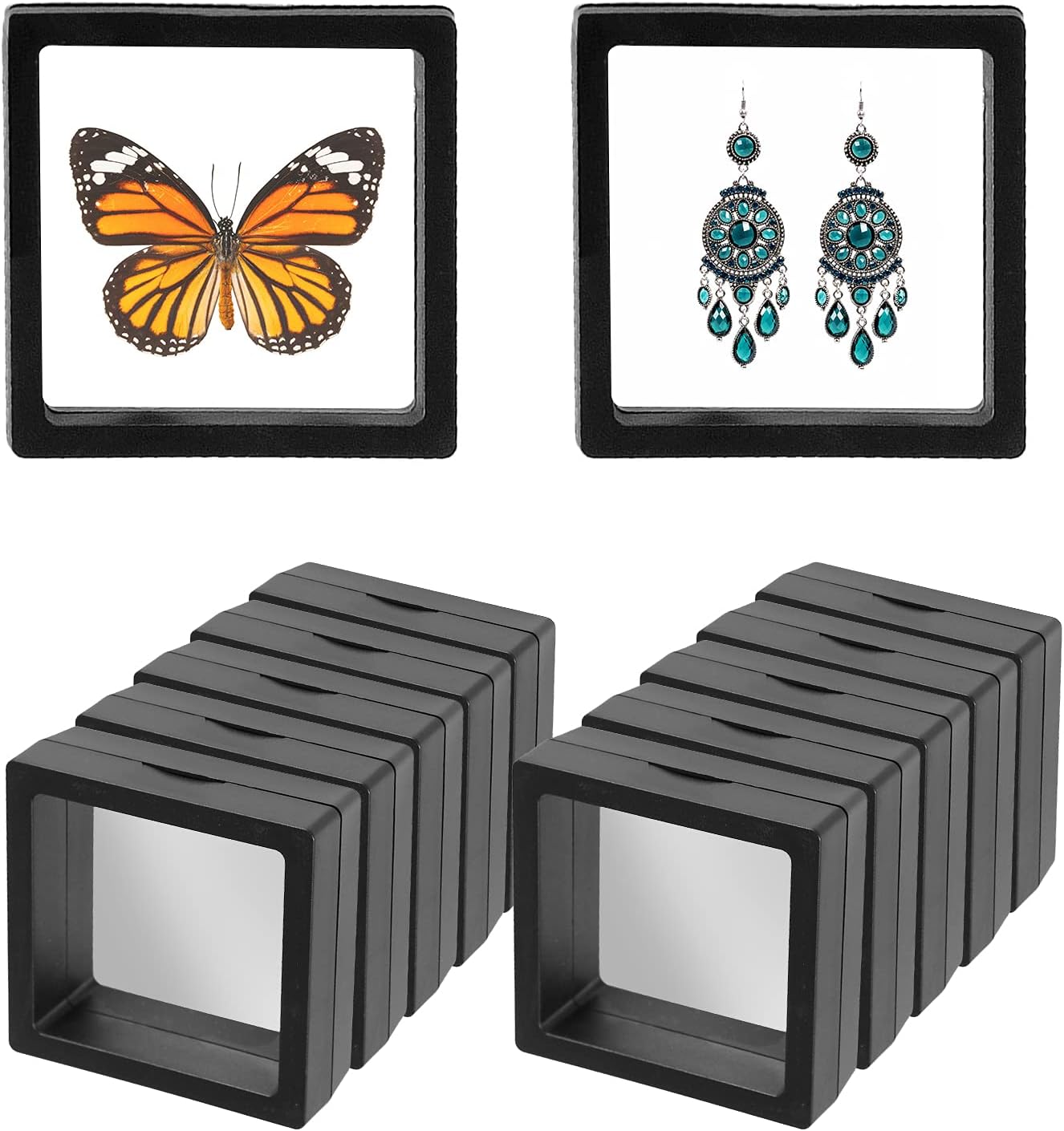 10PCS 3D Floating Display Frame,Coin Display Case,Dustproof & Portable PE Film Transparent Jewelry Storage Box for Ring Earring Necklace Bracelet, Floating Display Case for Coin,Stamp,Jewelry (5*5cm)