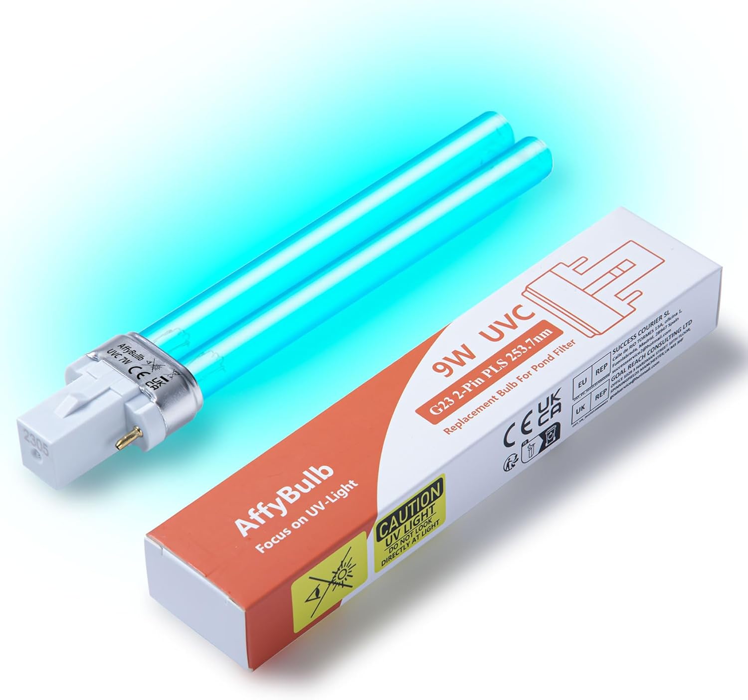 AffyBulb 9W G23 PLS Replacement UV Bulb,for Pond UVC Filters Machine or Clarifiers