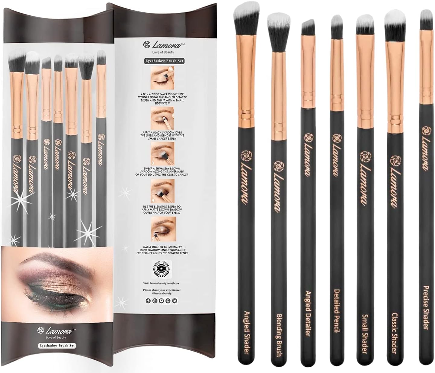 Make Up Eye Brushes Set - Eyeshadow Eyeliner Blending Crease Kit - Best Choice 7 Piece Essentials - Pencil, Shader, Tapered, Definer - Vegan Synthetic Bristles That Last Longer, Apply Better Makeup