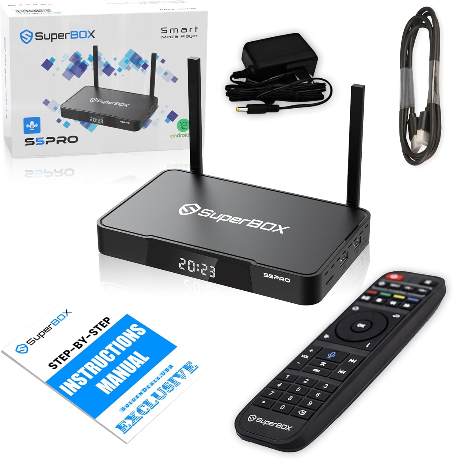 (Latest) S5 PRO 2024, 1 Voice Command Remote, 1 HDMI Cable (Easy Setup Guide by Seller, CA Support), Android 12, Quad-Core, 4GB RAM, 32GB Storage, Black