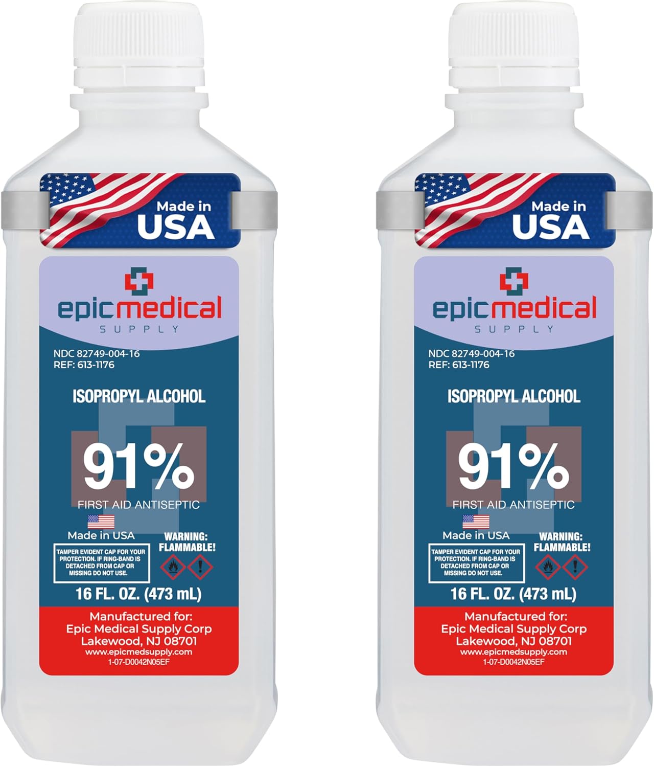 Isopropyl Alcohol 91%, 16 oz. Bottle, Multipurpose First Aid Antiseptic (2)