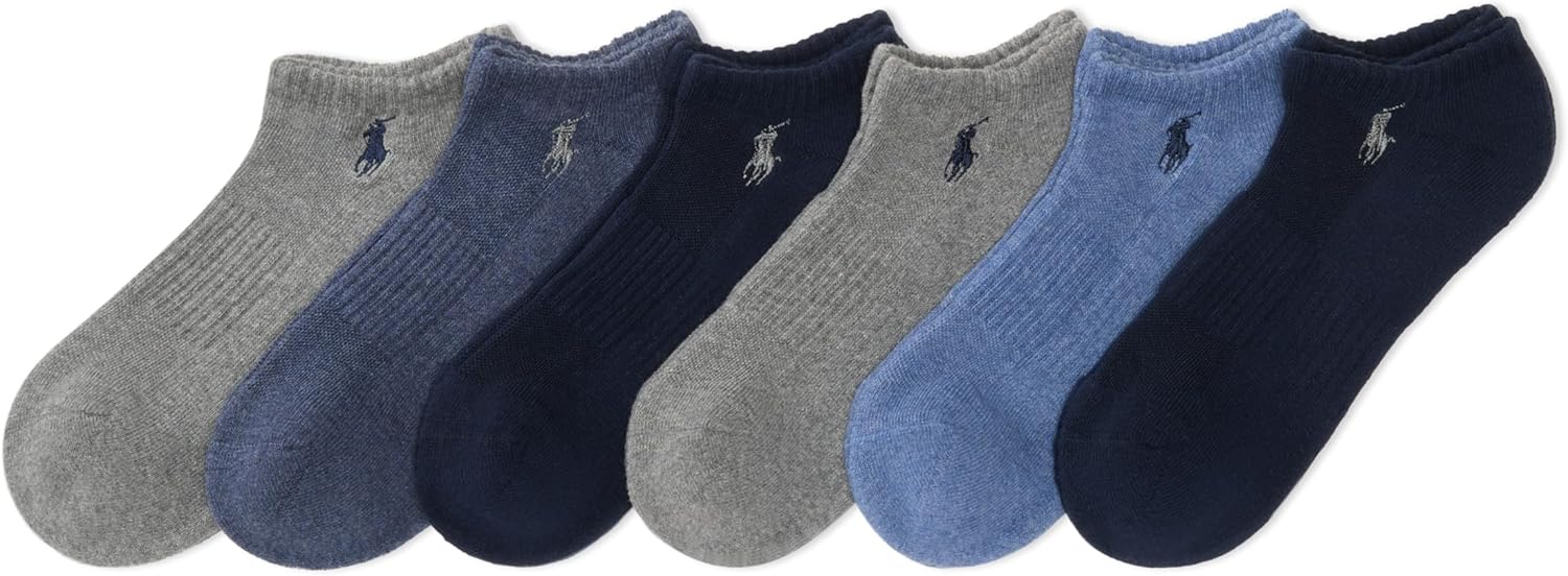 POLO RALPH LAUREN Men's Athletic Performance Cotton Low Cut Socks-6 Pair Pack-Moisture Wicking Mesh