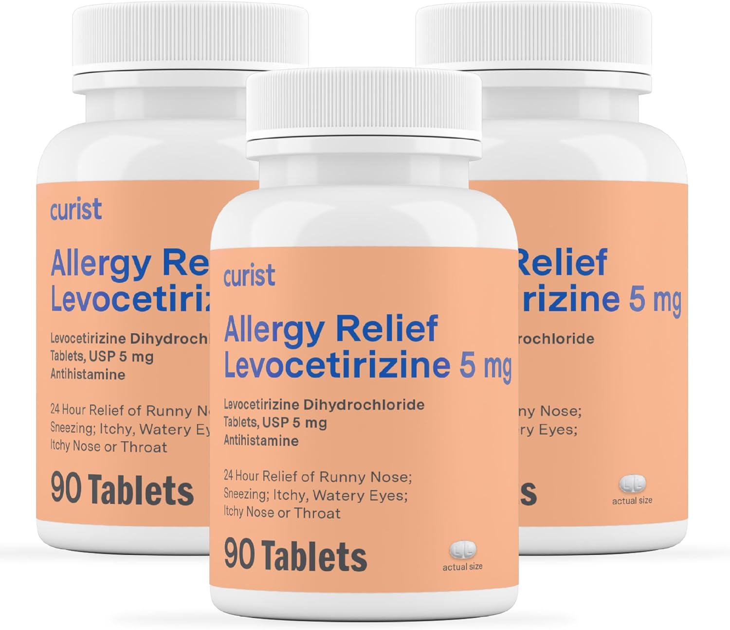 Curist Generic Levocetirizine Dihydrochloride 5mg Bulk (270 Tablets), Allergy Pills, 24 Hour Allergy Relief - Allergy Medicine (3 Packs of 90 Tablets)