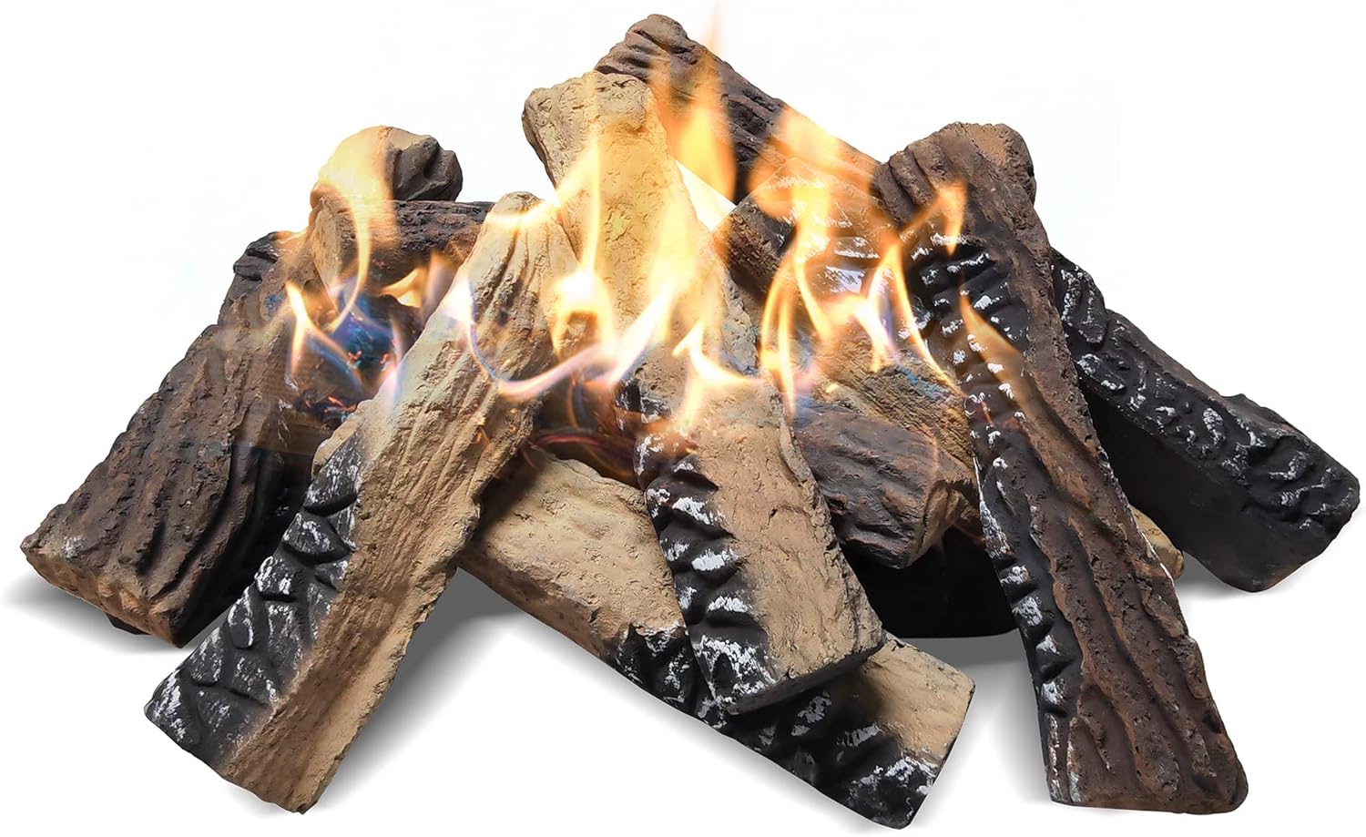 Large Ceramic Gas Fireplace Logs,10 Piece Smokeless Wood,Decorative Heat Resistant Stackable Fake Ceramic Wood Log Set for Fireplace,Propane,Electric,Gas, Fireplace Insert