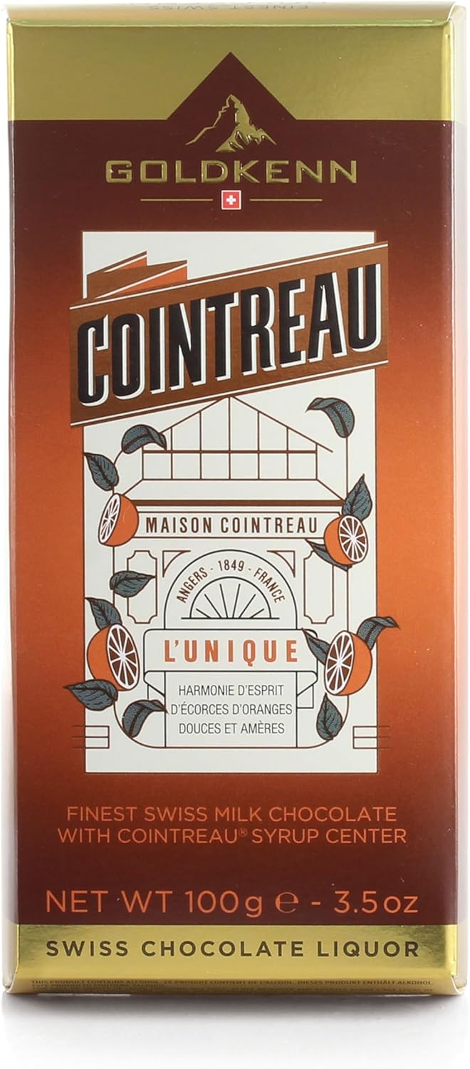Goldkenn Swiss Milk Chocolate Bar with Cointreau Liqueur Center | 100g Premium Chocolate | Elegant Spirit Infusion