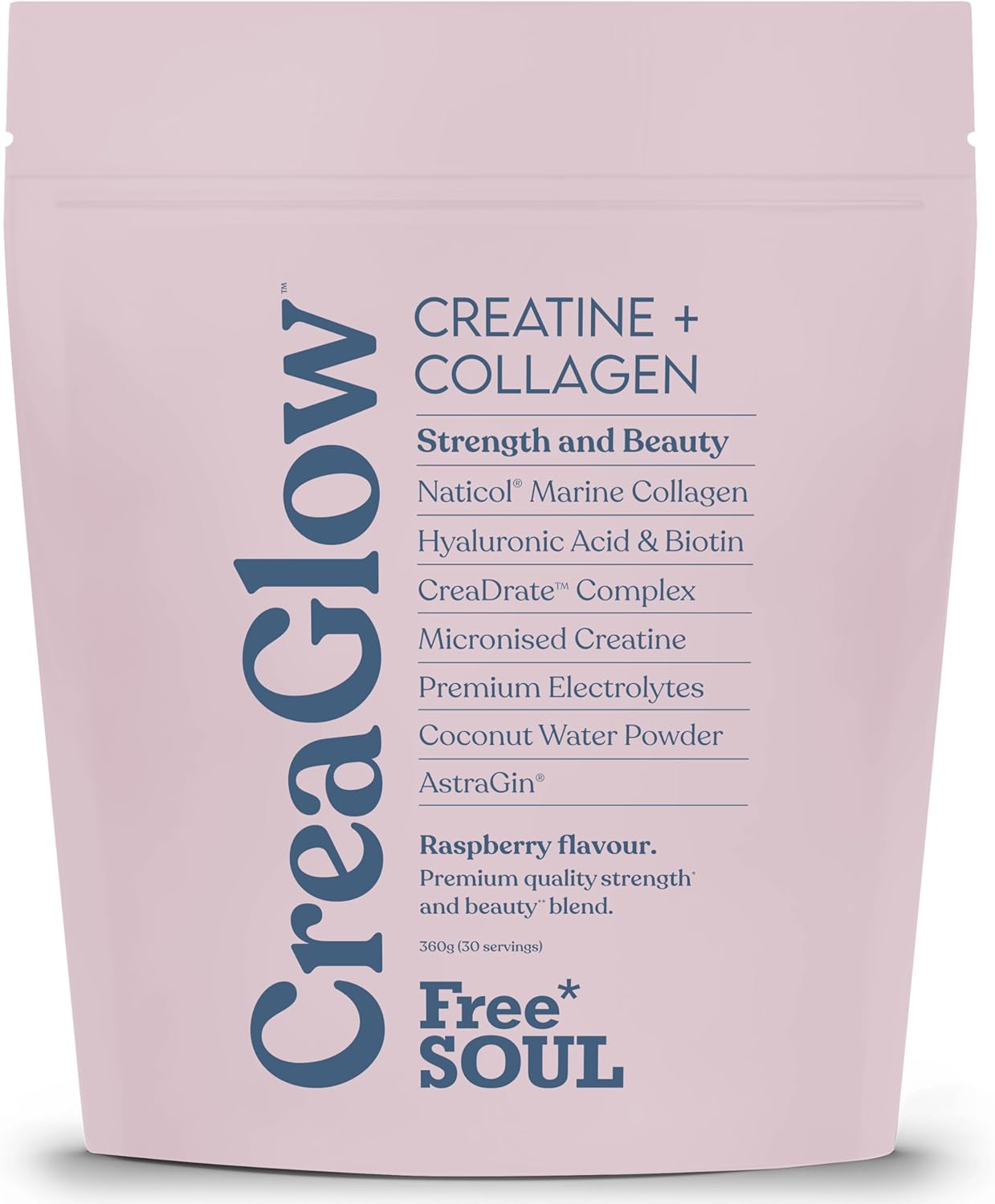 CreaGlow™ Naticol Marine Collagen + Creatine Monohydrate + Electrolytes Powder | Glow & Strength All in 1 with Magnesium, Vitamin C, Biotin & Hyaluronic Acid | Raspberry Flavoured | Free Soul