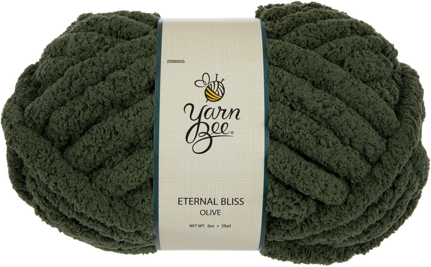 Yarn Bee 7 - Jumbo – Soft Skein – 28 Yards of 100% Polyester Yarn for Crocheting Blankets, Hats, & More – Craft Supplies for Handcrafting, Olive