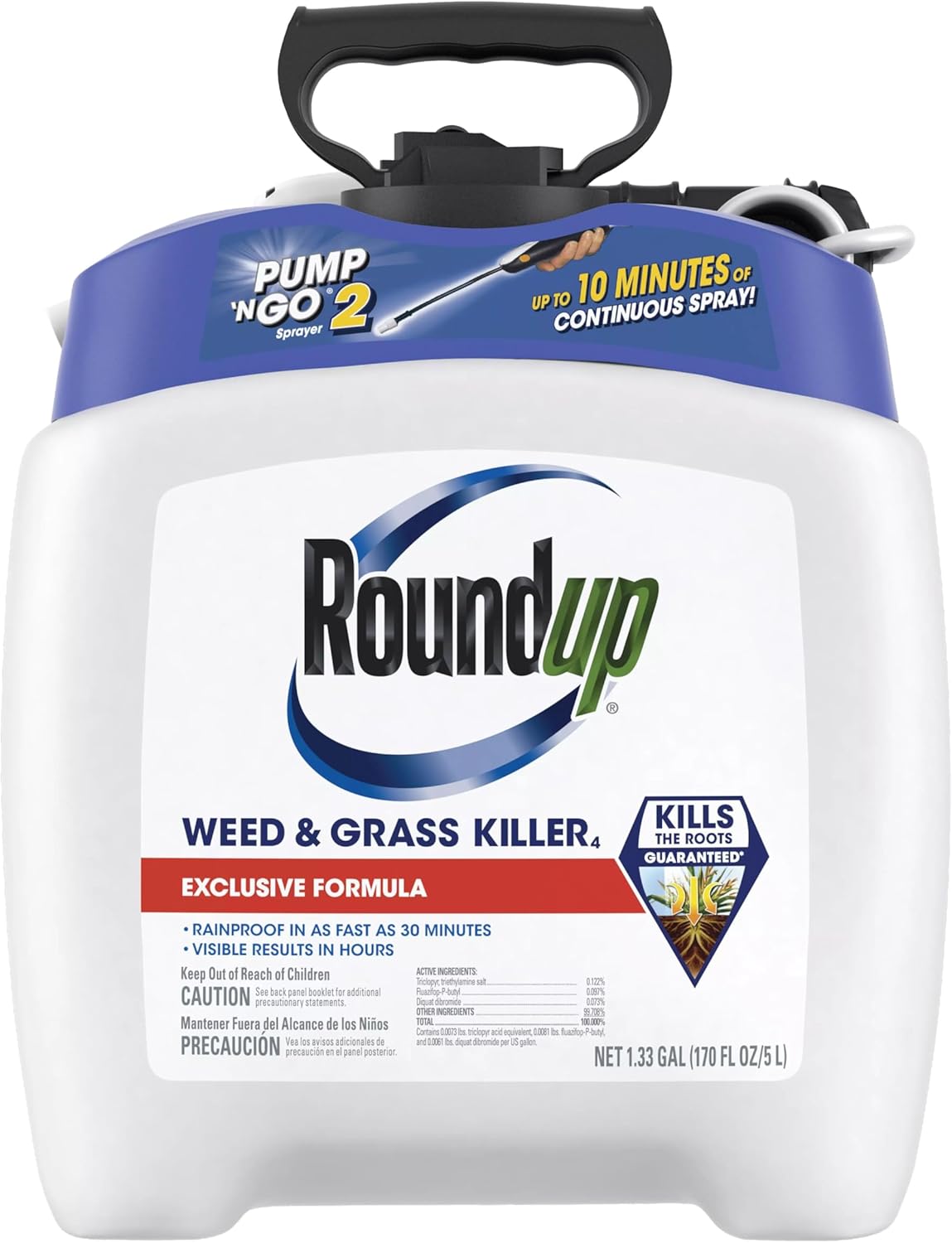 Roundup Weed and Grass Killer₄ with Pump 'N Go 2 Sprayer, Use in and Around Flower Beds, Trees & More, 1.33 gal.