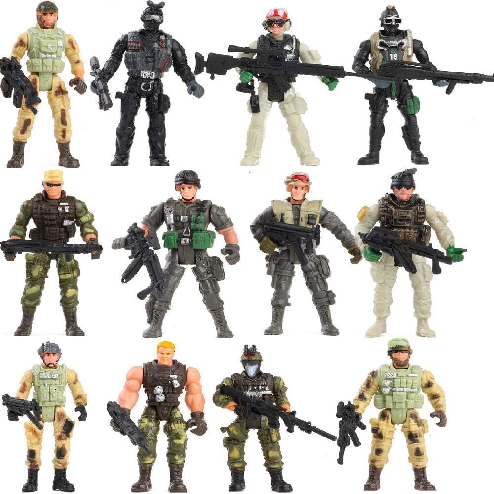 Fycooler Special Forces Army Men Combat SWAT Soldier Action Figures Toy Soldiers with Military Weapons Accessories and Removable Arm Legs Body Adjustable Best Toys Action Figures (4-Inches)