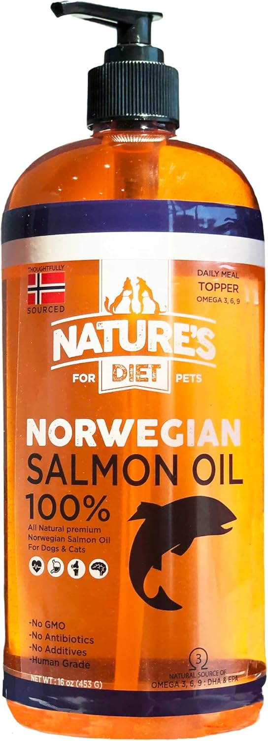 Nature's Diet Pet 32 oz Norwegian Salmon Oil Dogs & Cats - Natural Support for Joint Function Immune Heart Health Appetite Skin & Coat Omega 3 6 9 Liquid Food Topper EPA DHA Fatty Acids