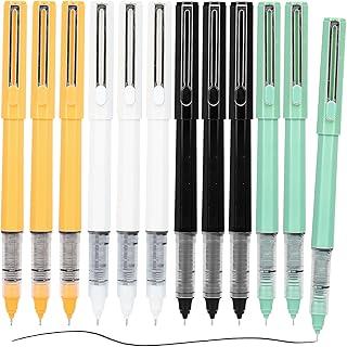 M&G 12 Pcs Fine Point Pens, 0.5mm Black Ink Ultra Fine Point Pens with 4 Colors Pen Holder, Quick Drying Liquid Rollerball Pens Smooth Writing for Note Taking, Office School Women Men