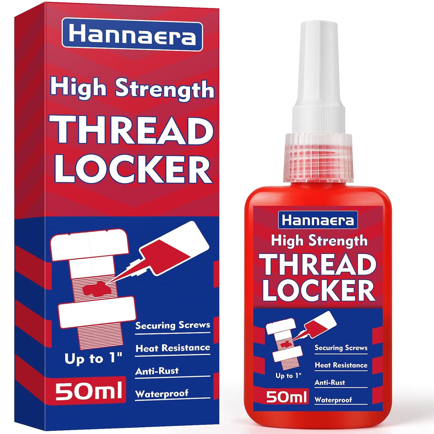 Thread Lock Red 50 ml, High Strength Threadlock, Permanent Threadlocker, Lock & Seal Nuts, Bolts, Fasteners and Metals, Against Losening and Leakage