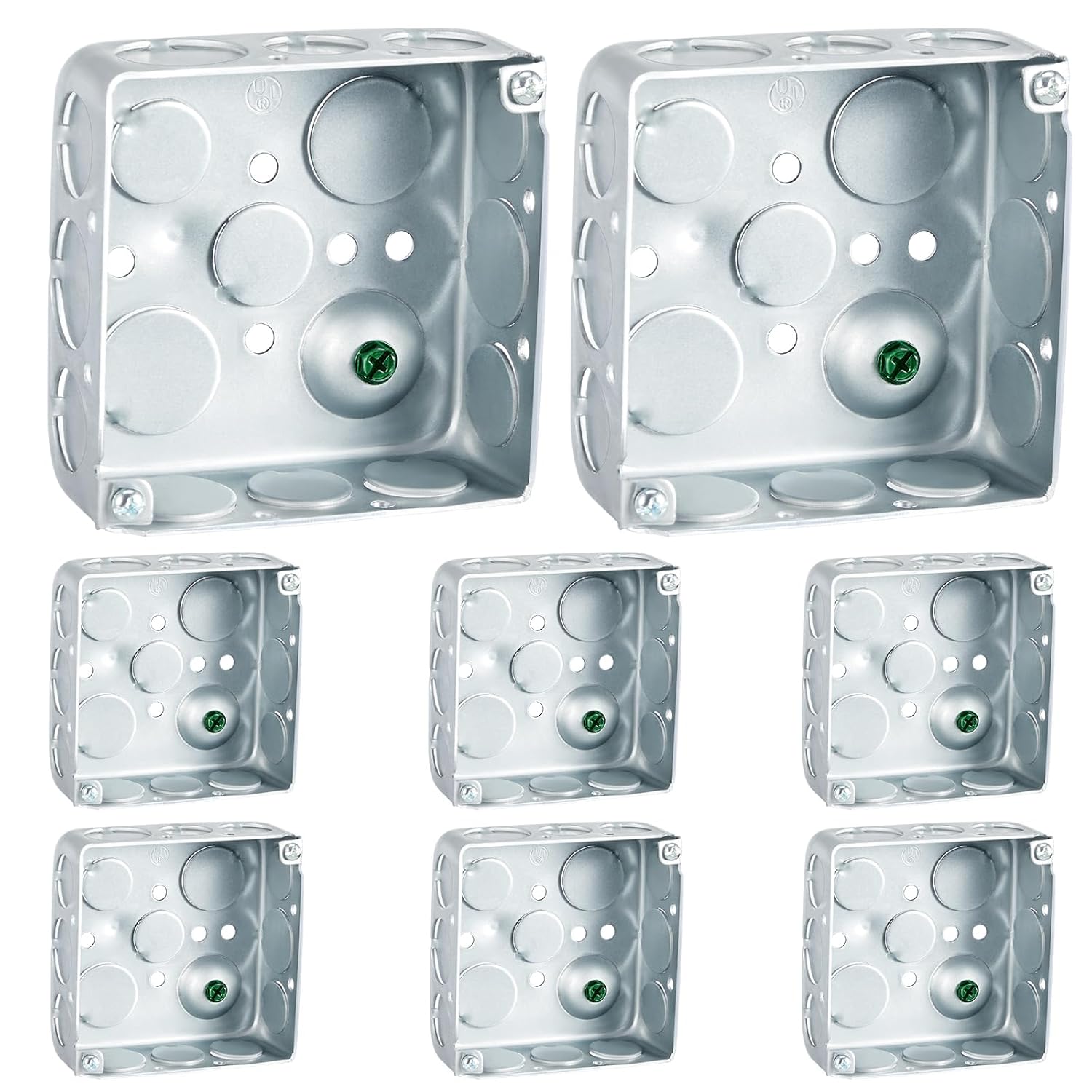 8 Pcs 4 x 4 Inch Metal Electrical Junction Box 1-1/2'' Deep Square Electrical Box 21.0 Cu. in. Capacity Silver Galvanized Steel Drawn Construction