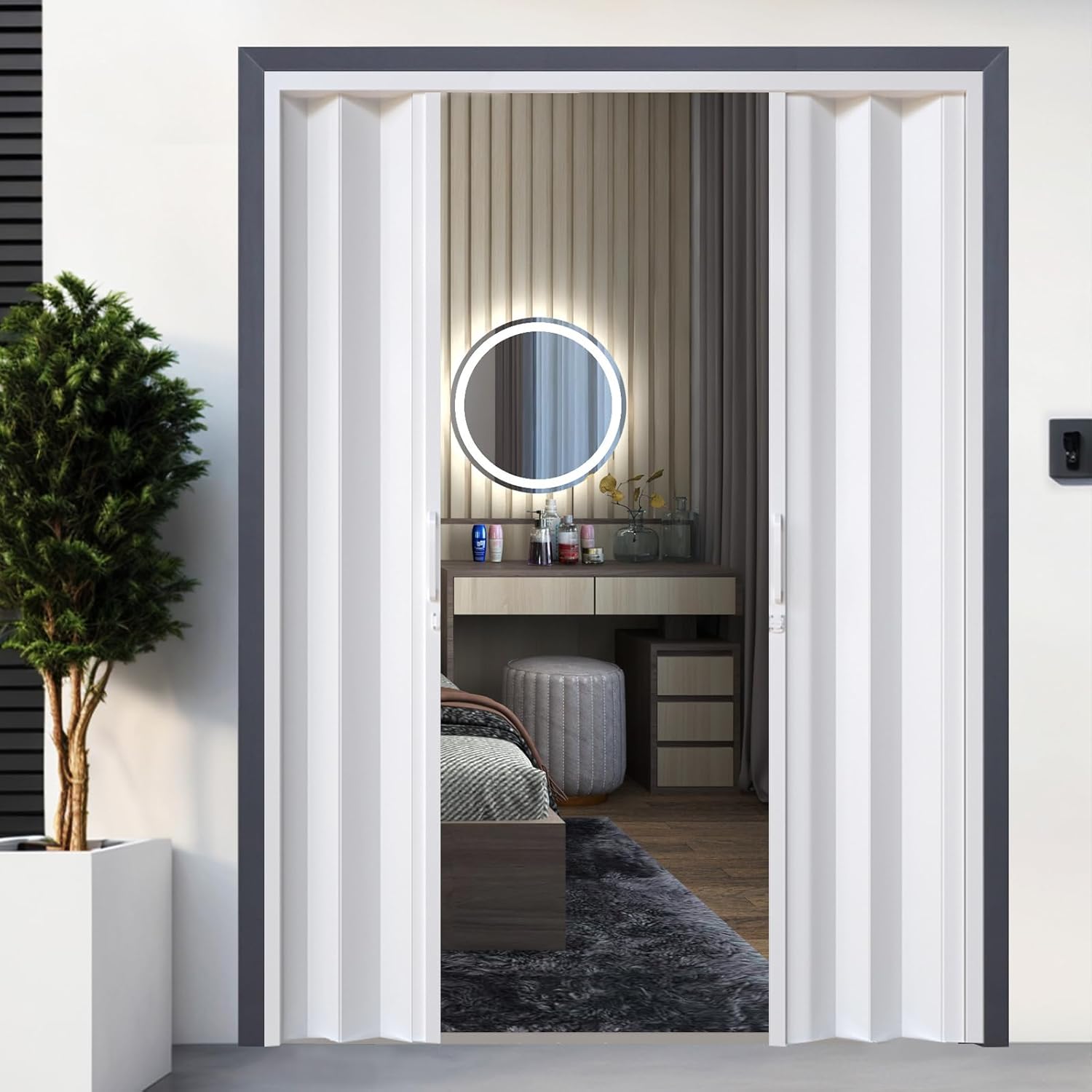NeatiEase Accordion Door 60x80, Portable Interior PVC Folding Door, Bifold Closet Doors with Latch, Handle, Mounting Hardware