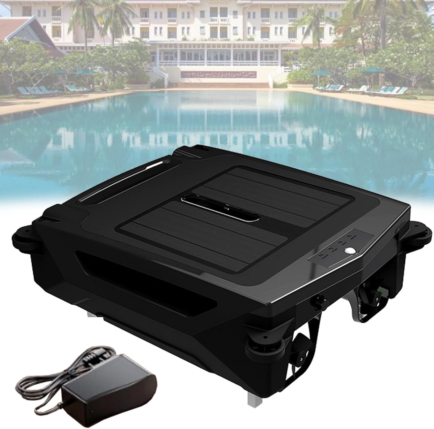 Cordless Pool Vacuum Robot, Solar Powered Automatic Robotic Pool Sur-face Skimmer Cleaner with Dual Charging Mode ＆ Smart Obstacle Avoidance for All Swimming Pool