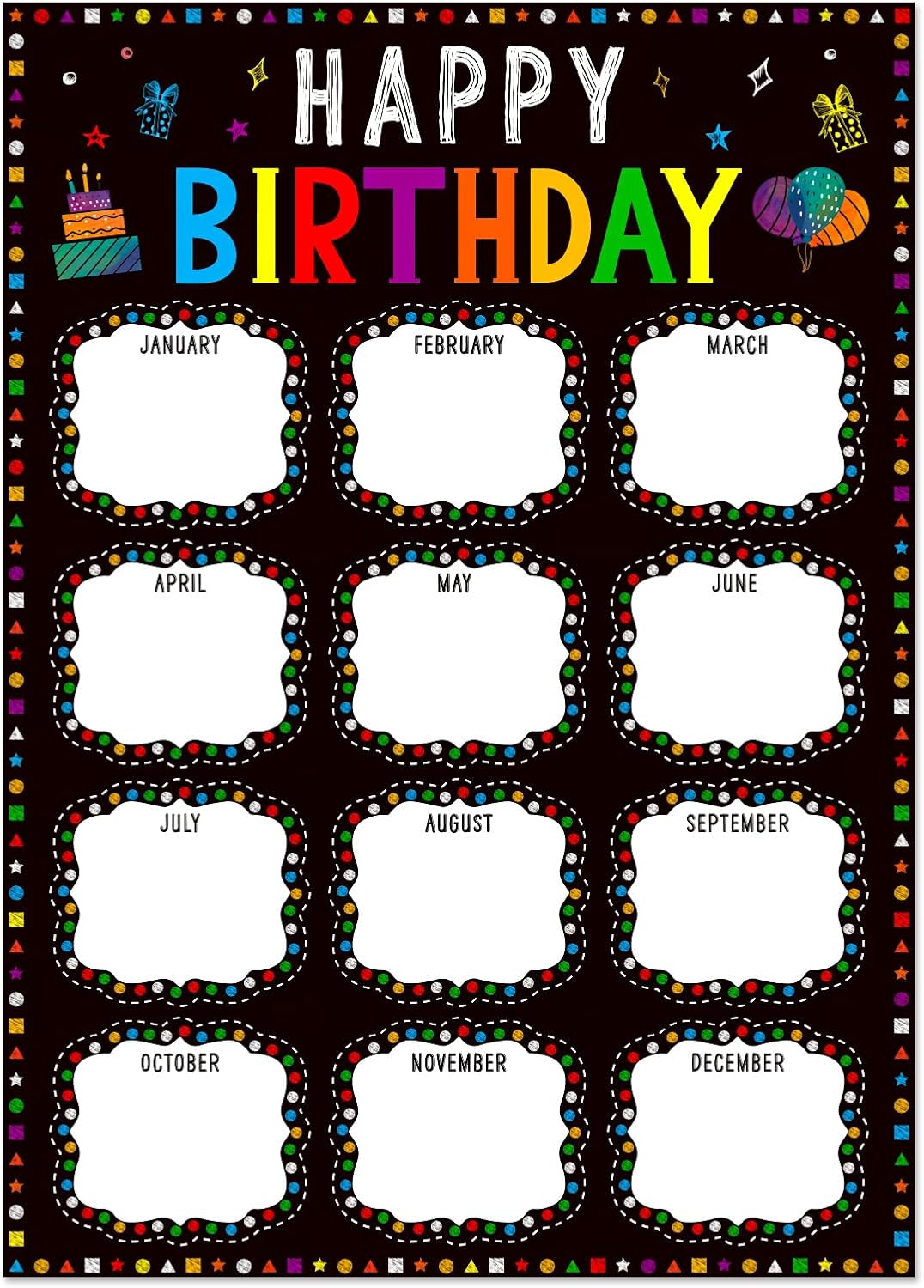 Fsaoor Happy Birthday Chart Poster for Classroom - Confetti Birthday Calendar Class Birthday Chart Posters for Bulletin Board Decorations Back To School Teacher Supplies