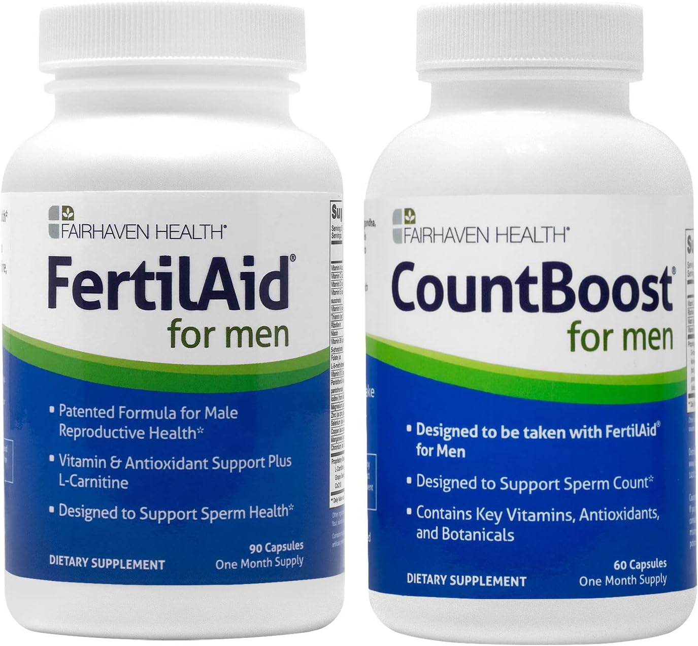 Fairhaven Health FertilAid for Men and Countboost Combo | Prenatal Male Fertility Supplement | Count and Motility Support Pre Conception for Him | Fertility Support Includes L-carnitine, Zinc, Folate