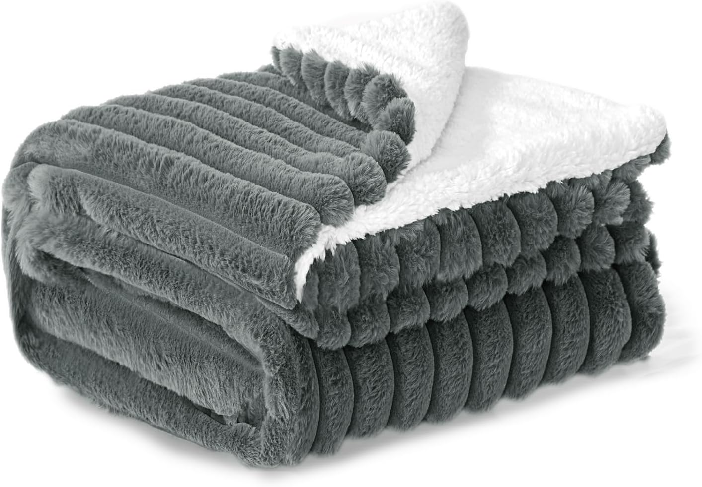 BEDELITE Fluffy Sherpa Fleece Blanket - Throw Size Grey Sofa Throw Thick Soft Cosy Warm Small Blankets for Single Bed, Gifts for Women