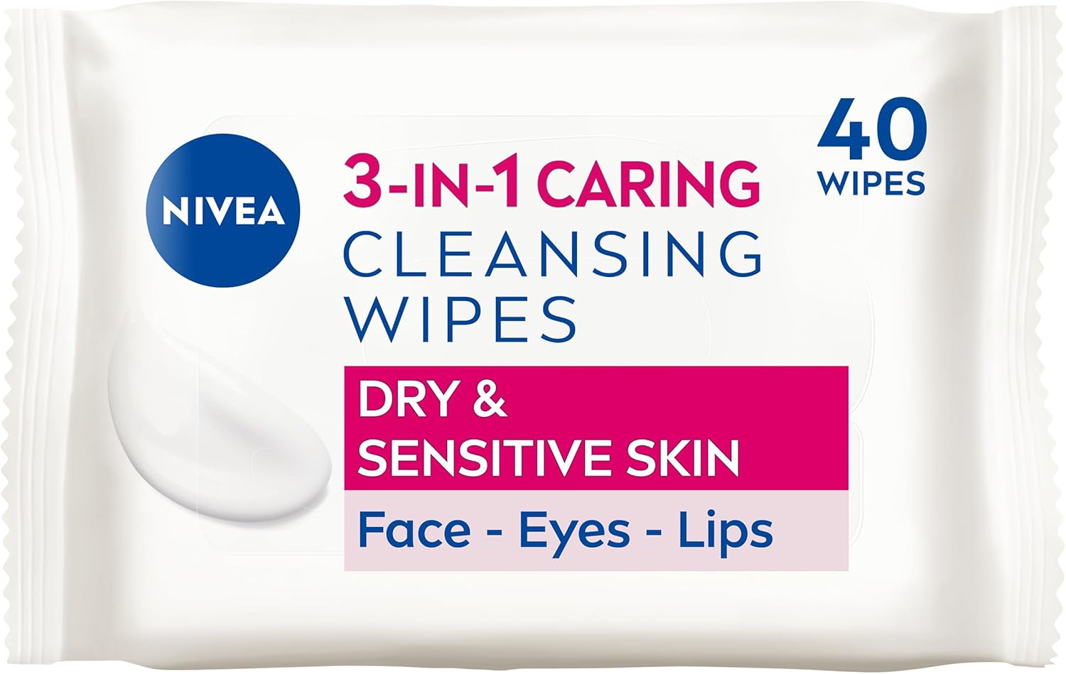 NIVEA 3in1 Caring Cleansing Wipes Dry Skin (40 Wipes), Plant-Based Makeup Remover Sheets, Face Wipes for Dry Skin, Gentle yet Effective Makeup Removal