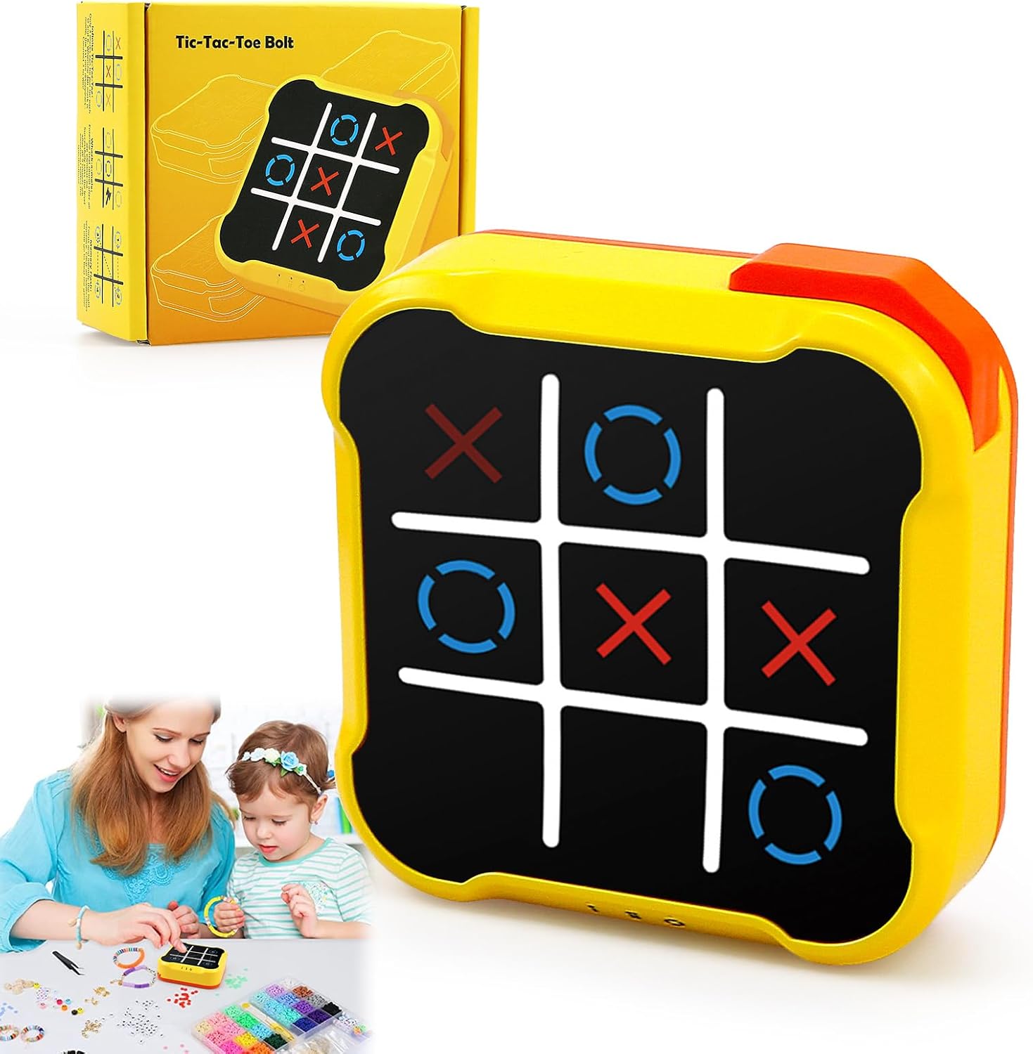 Tic Tac Toe Bolt Game - Electronic Noughts and Crosses, Memory Training Handheld Portable Travel Fidget Toy for Kids and Adults (Yellow)