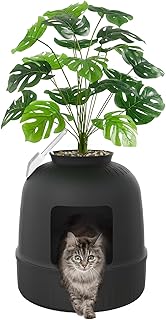 Lifewit Litter Box Cat with Faux Plant & Scoop(Random Color), Hidden Enclosure Litter Tray with Odor Control & Carbon Filter in Living Room/Bedroom/Bathroom Corner, Black