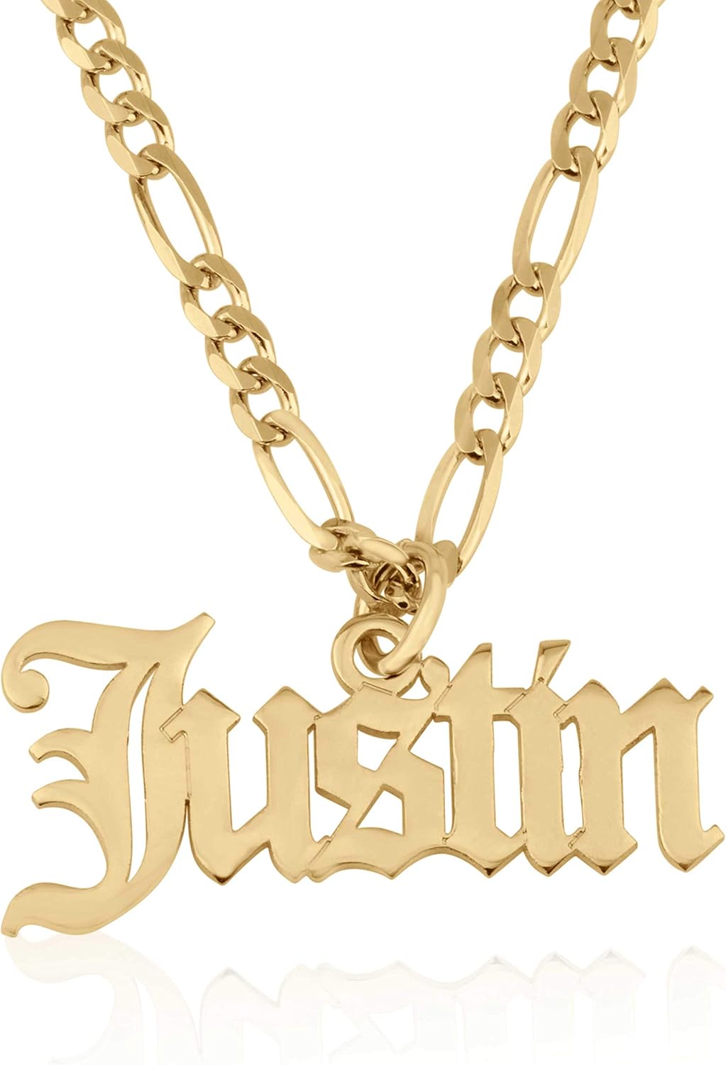 Beleco 18k Gold Plated or Sterling Silver 925 Custom Name Necklace - Personalized Name Plate Necklace with Elegant Figaro Chain, Old English Font | Customized & Personalized Necklaces