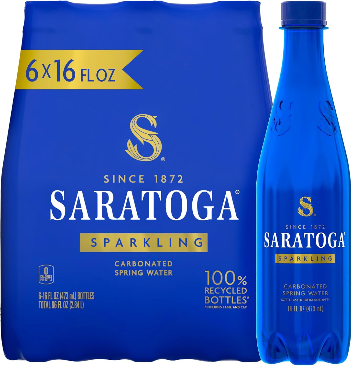 Saratoga Sparkling Spring Water Bottle PET, 16 Oz, 6-Pack