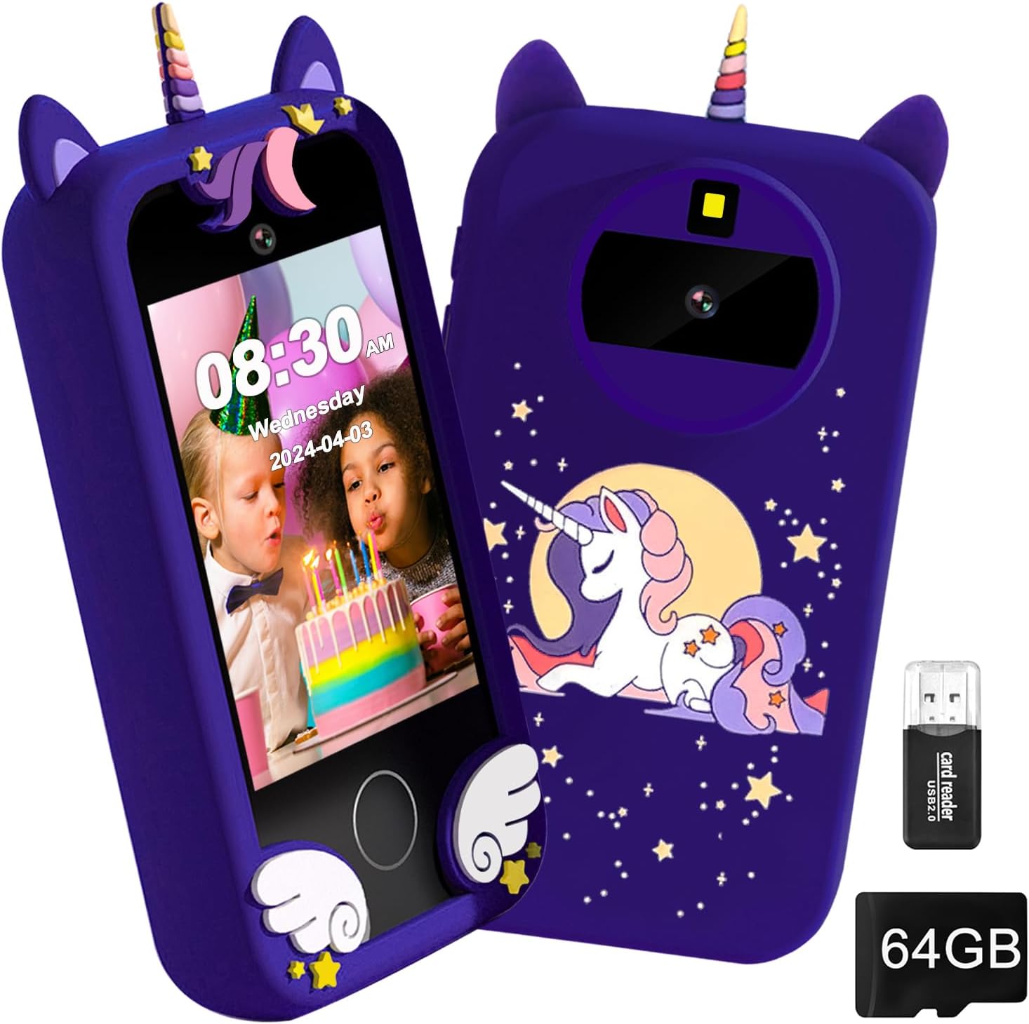 Kids Smart Phone for Girls Boys, with 64GB Card 2.8" Touchscreen Dual Camera Toddler Phone with Music Player Flashlight Puzzle Games Alarm Learning Toys Christmas Birthday Gifts for 3 4 5 6 7 Year Old