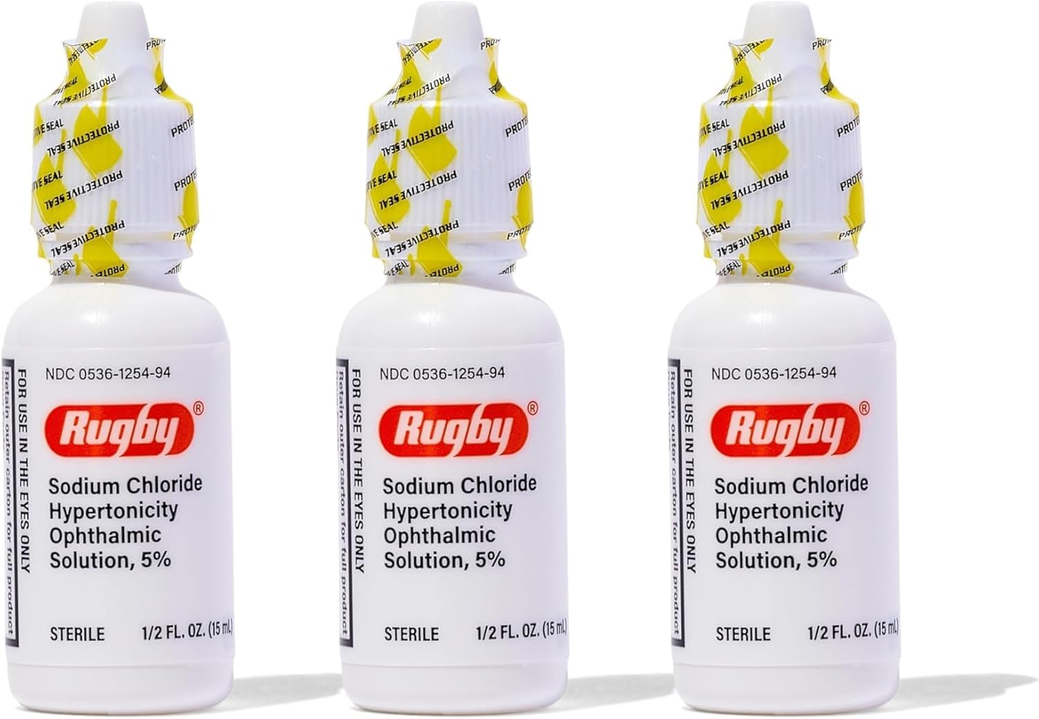 Rugby Sodium Chloride Hypertonicity Ophthalmic Eye Solution 5% - Sodium Chloride Eye Drops for Temporary Corneal Edema Symptom Support - Alcohol-Free - 0.5 Fl. Oz.
