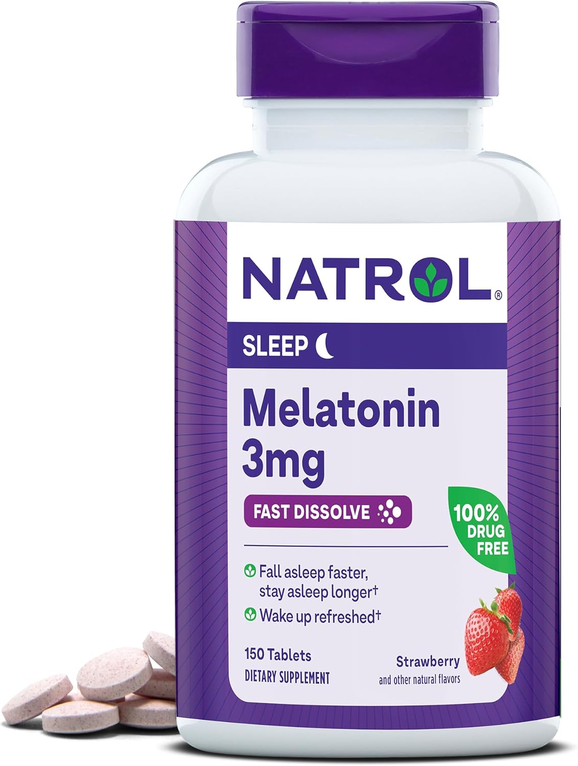 Natrol Fast Dissolve Melatonin 3 mg, Melatonin Supplements for Restful Sleep, Sleep Support for Adults, 150 Strawberry-Flavored Melatonin Tablets, Up to a 150 Day Supply