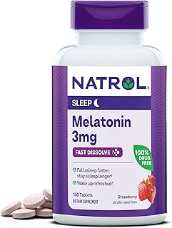 Natrol Fast Dissolve Melatonin 3 mg, Melatonin Supplements for Restful Sleep, Sleep Support for Adults, 150 Strawberry-Flavored Melatonin Tablets, Up to a 150 Day Supply