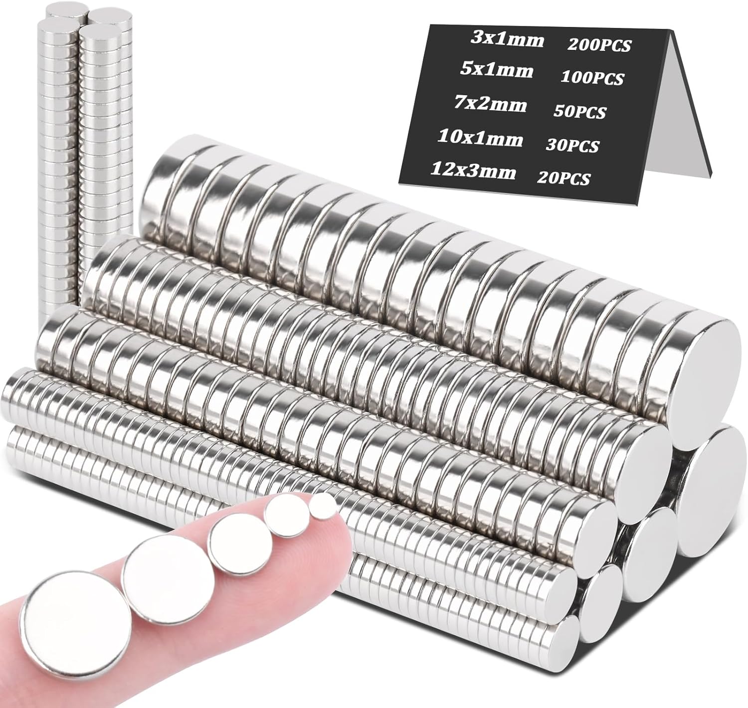 MIN CI 400Pack Neodymium Magnets, 5 Different Sizes - 1mm Round Strong Rare Earth Magnets for Crafts, Fridge, Whiteboards