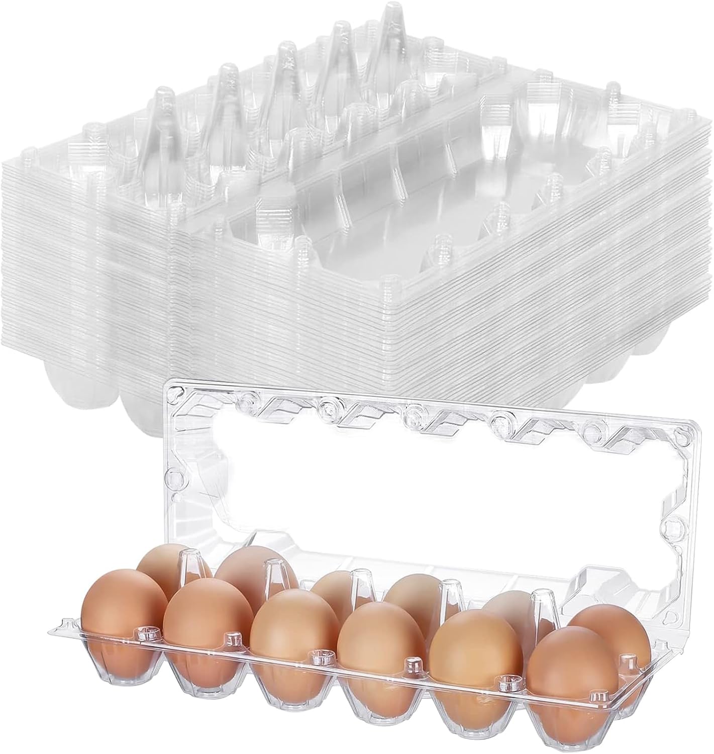 DYUEE 50 Packs Egg Carton 12 Count, Clear Cartons Cheap Bulk for Fresh Eggs, Reusable Tray for Chicken Egg, Chicken Farm, Markets, Home(2 * 6 Grids)