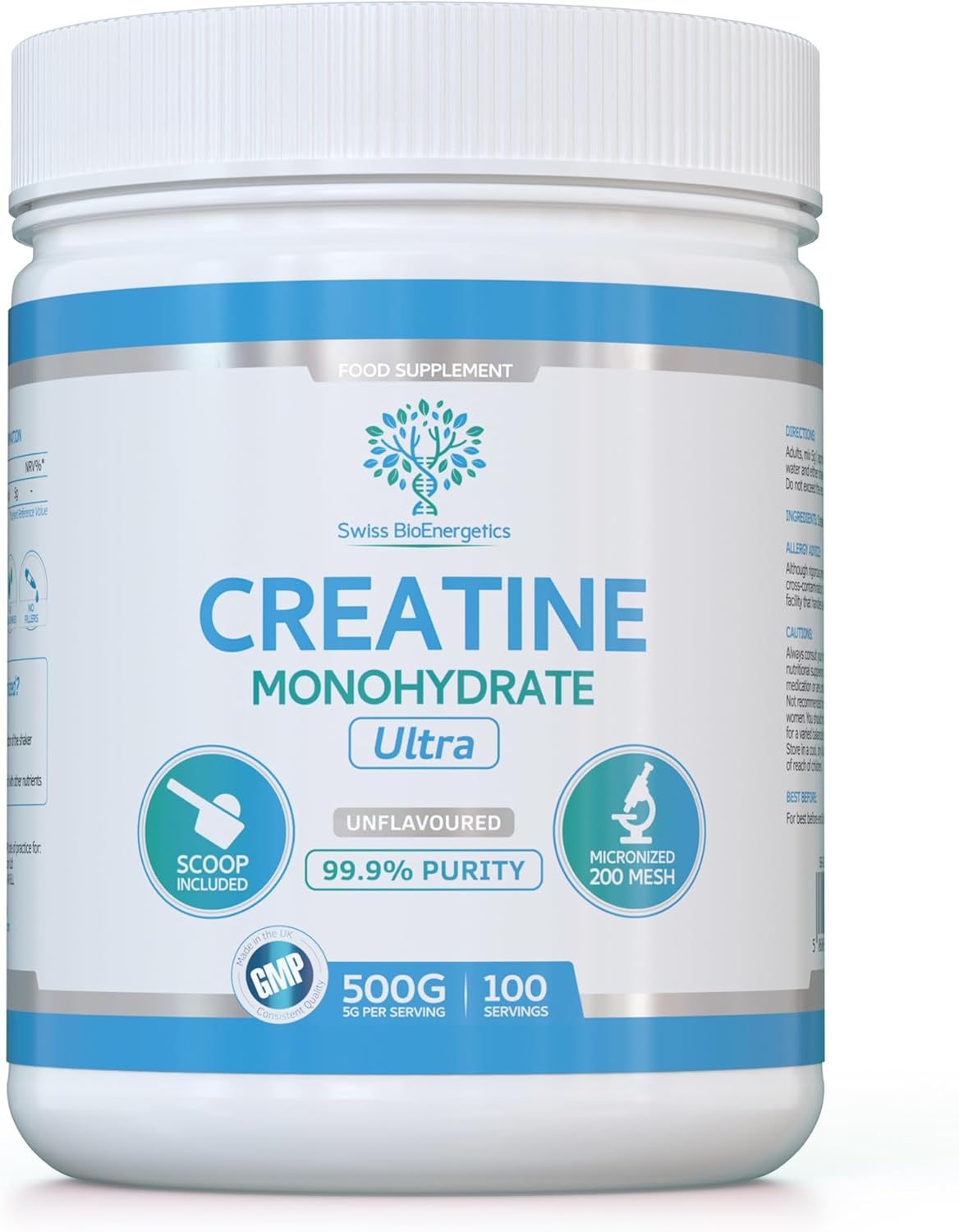 Creatine Monohydrate Powder - 500g (100 Servings) | Ultra Micronized 200 Mesh for Superior Absorption | Pure & Unflavoured | for Muscle Strength & Recovery - Absolutely Nothing Added, Vegan & UK Made