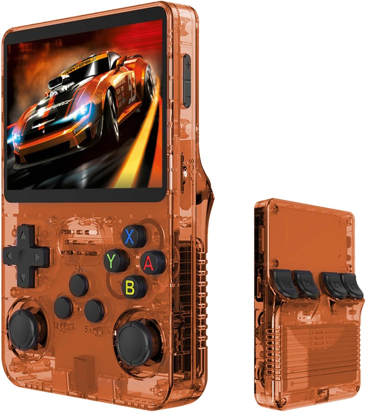 R36S Retro Handheld Game Console,18000+ Games,20+ Emulators,3D Joystick,64GB Memory,3.5" IPS Screen,3.5mm Audio Jack,OTG Support,3500mAh Battery,Portable Adult Video Game Console(Transparent-Orange)